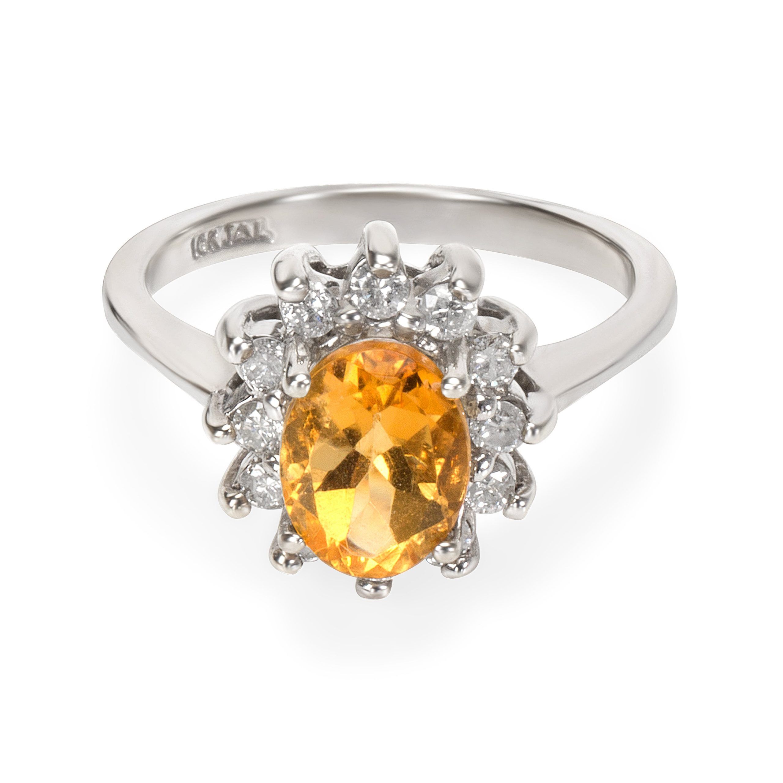 image of Tiffany Co Princess Diana Style Halo Diamond & Oval Citrine Ring In 10Kt Gold, Women's