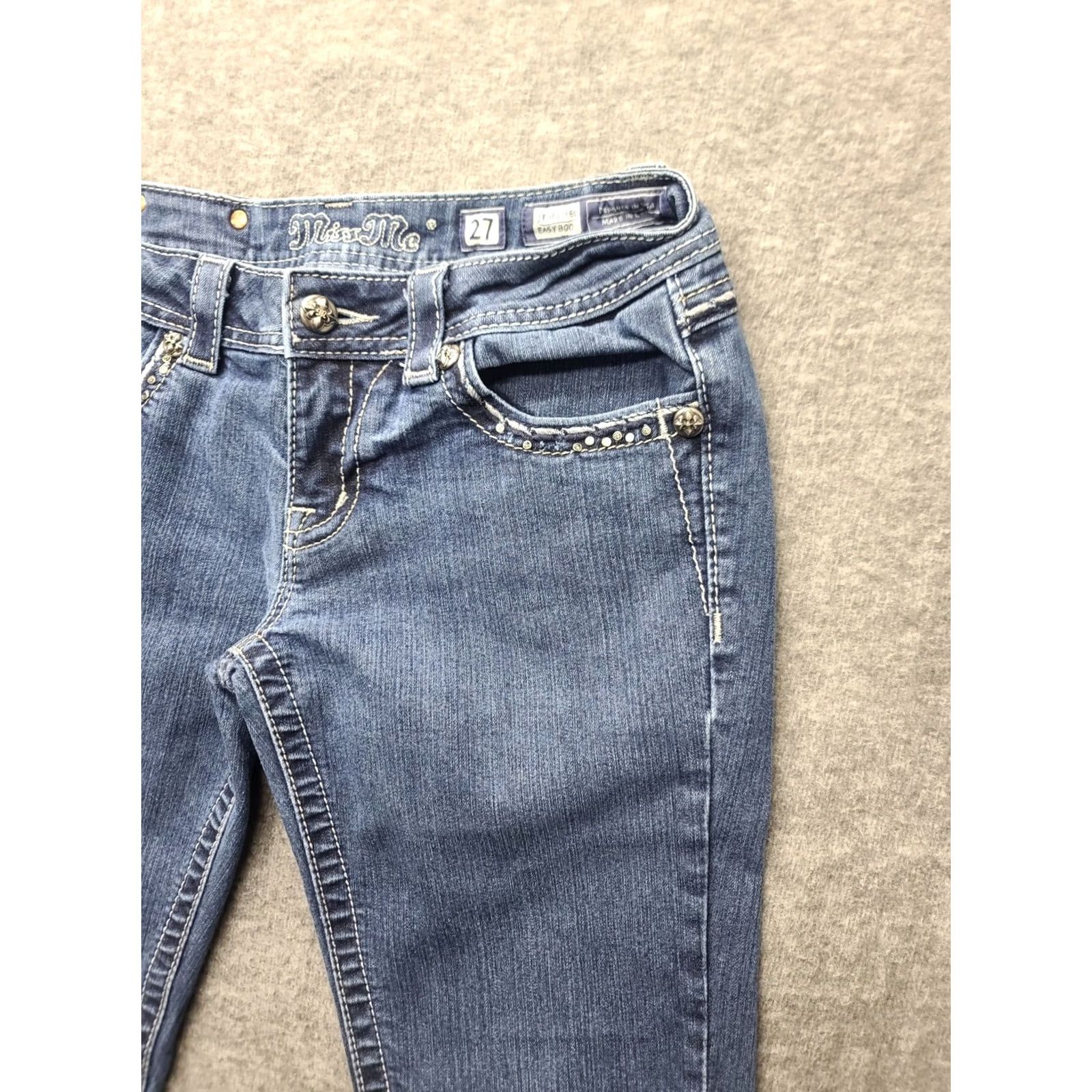 Miss Me Miss Me Jeans Womens 27x32 Regular Boot Mid Rise Distressed Stretch Denim Blue 5-Pocket Design Cowboy Western Y2K Mens? Size 27" / US 4 / IT 40 - 7 Thumbnail