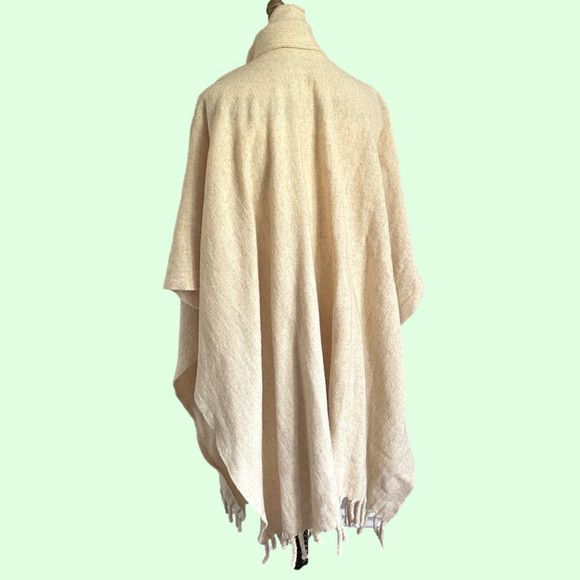 Vintage Ivory Wool Fringed Cape w/ Scarf Coat - O/S, Reversible Size ONE SIZE - 9 Thumbnail