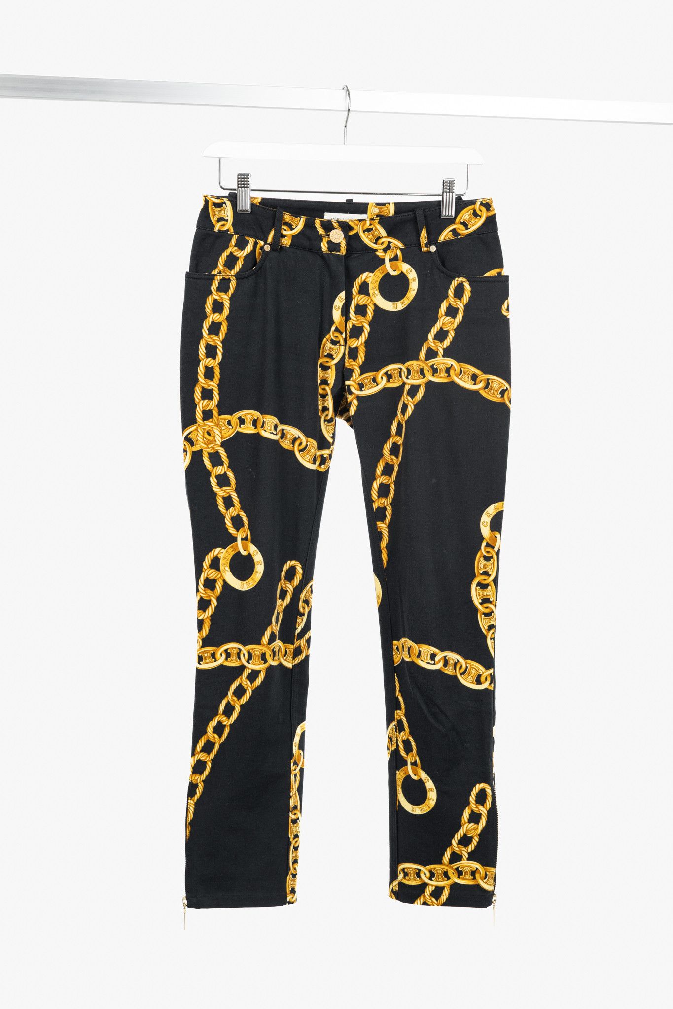 Celine Celine SS/04 Black Chain-Motif Cotton Twill Skinny Pants Size 28" / US 6 / IT 42 - 1 Thumbnail