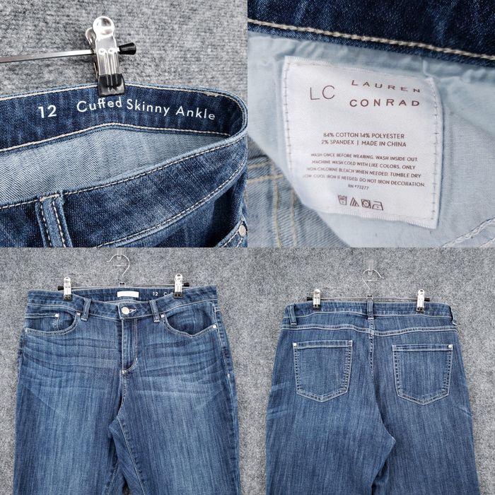 Vintage LC Lauren Conrad Jeans Womens 12 Mid-Rise Cuffed Skinny Ankle Rinse  Blue Denim