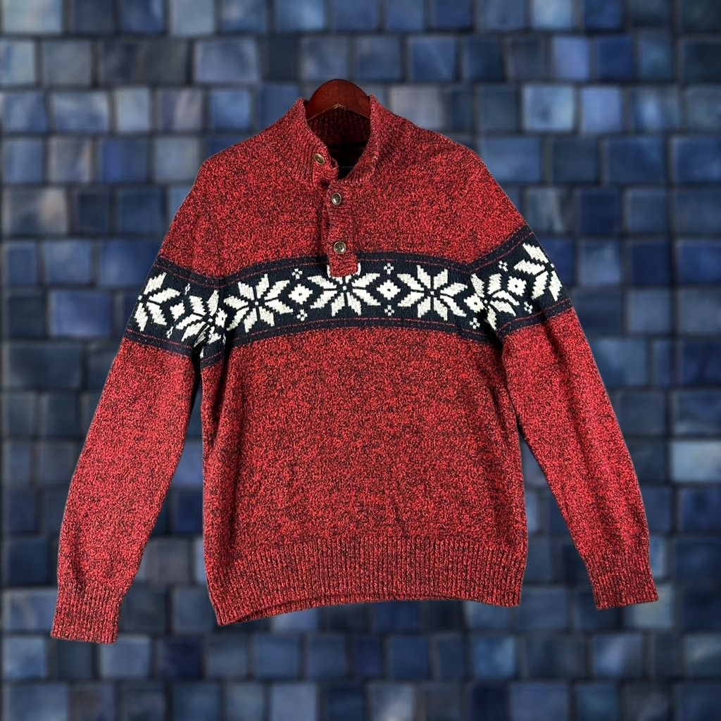 Abercrombie & Fitch Abercrombie & Fitch Sweater Mens L Red Cotton Knit Pullover Button Ribbed Cuffs Mock Neck Casual/Business/Party Size US L / EU 52-54 / 3 - 1 Thumbnail