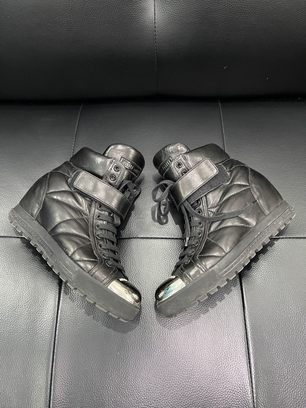 Miu Miu Miu Miu Metal Toe Lace-Up Wedge High-Top Boots Size US 7.5 / IT 37.5 - 6 Thumbnail