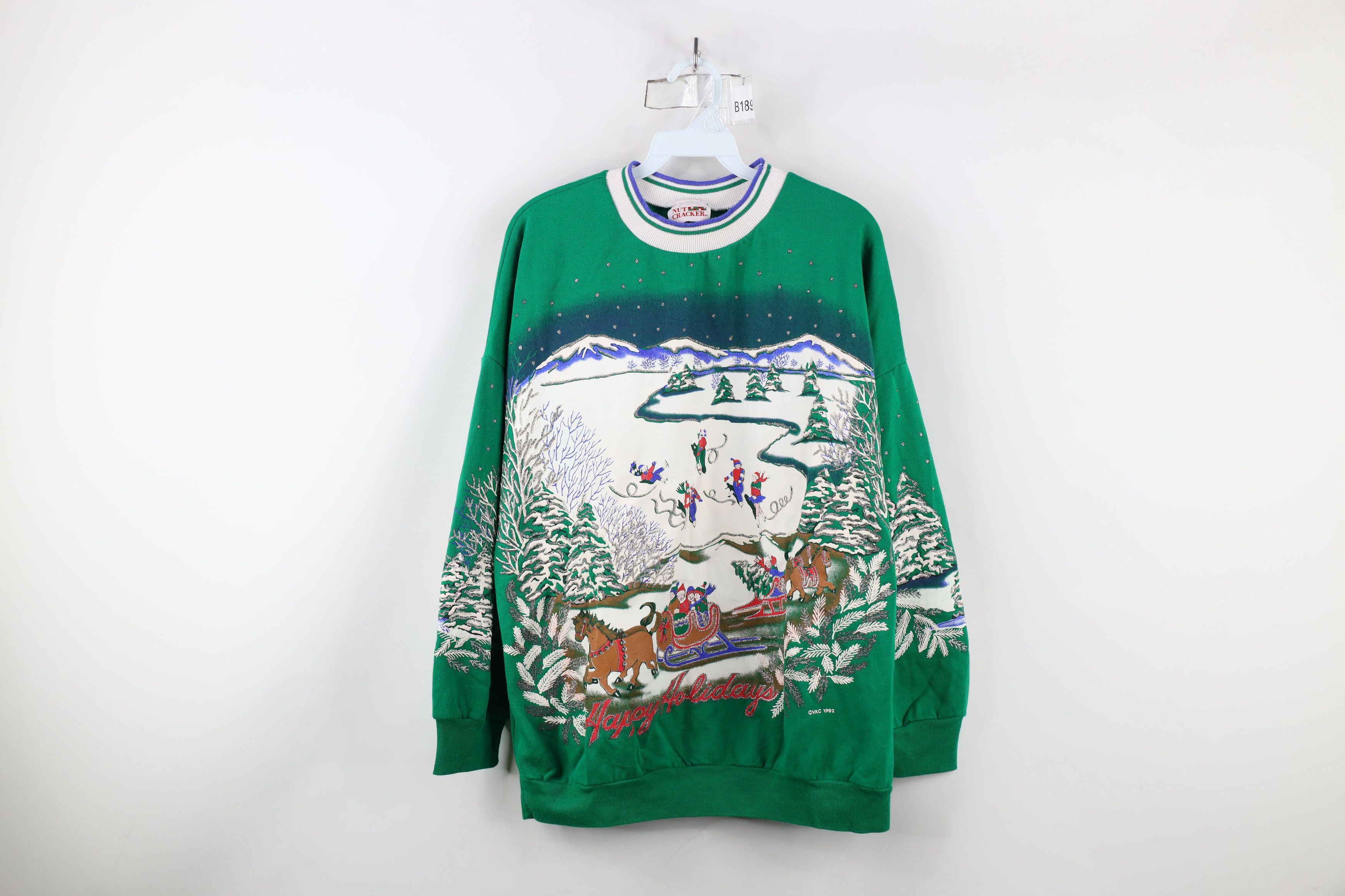 Vintage Vintage 90s Streetwear All Over Print Sweatshirt Green USA Size XL / US 12-14 / IT 48-50 - 1 Thumbnail