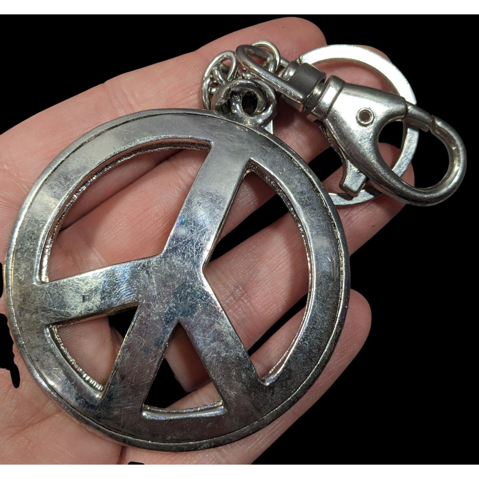 Other Hippie Glam Rhinestone Peace Sign Large Heavy Silver Tone Pu Size ONE SIZE - 2 Thumbnail