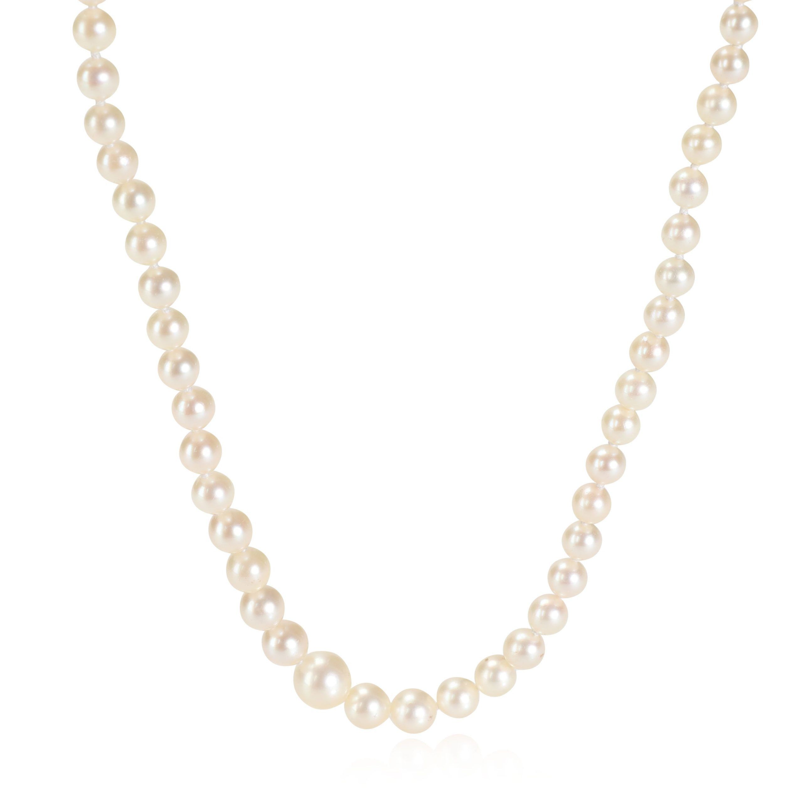 image of Tiffany Co Mikimoto Vintage Pearl Necklace In Sterling Silver, Women's