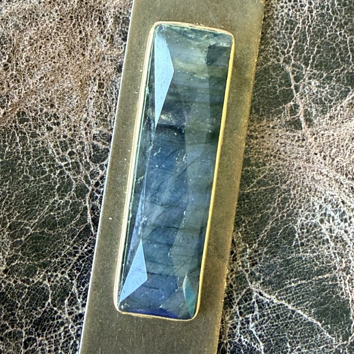 Other Wide Leather Cuff Labradorite Stone Brass Rivets Boho Size ONE SIZE - 10 Thumbnail