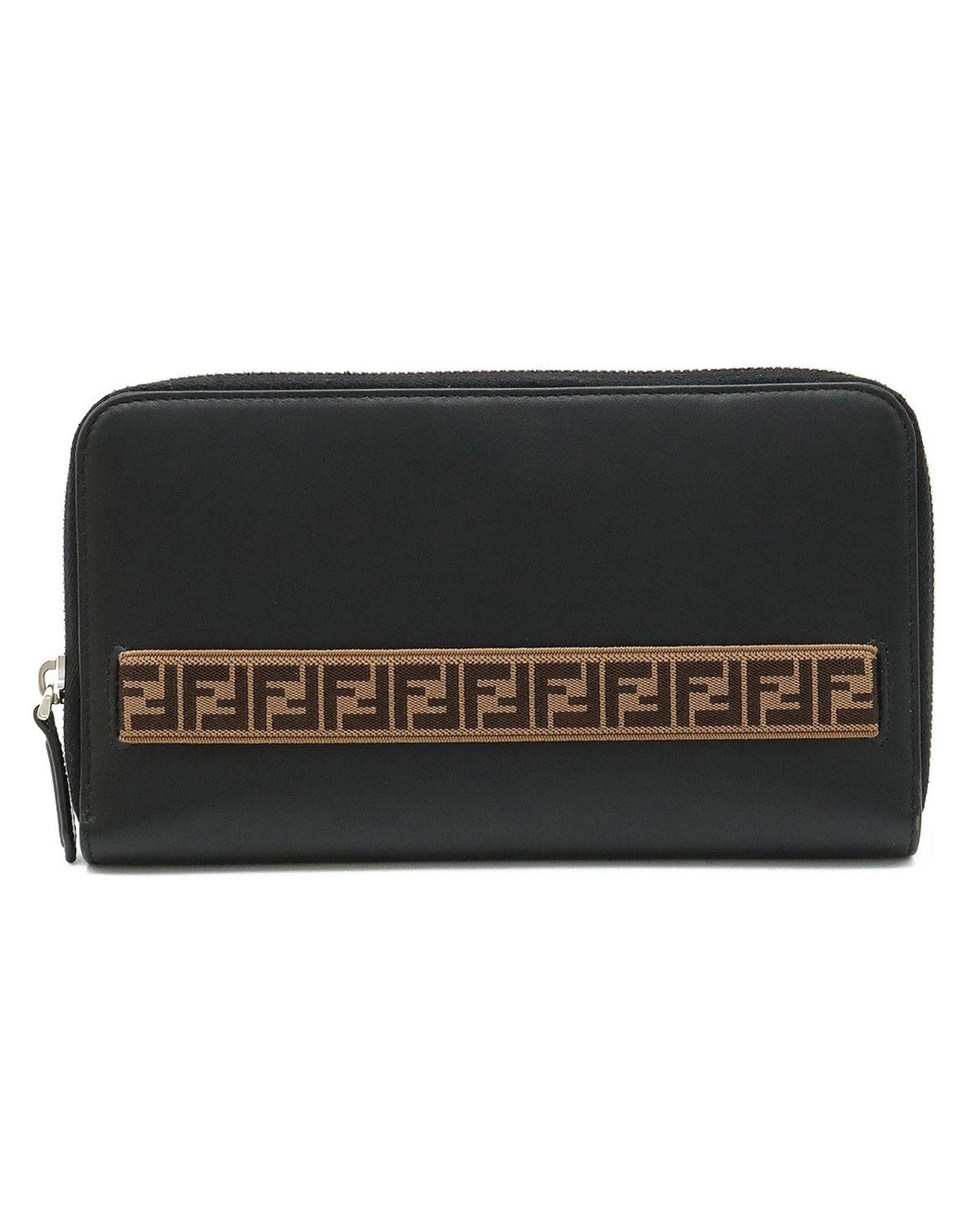 image of Fendi Black Leather Long Wallet, Women's