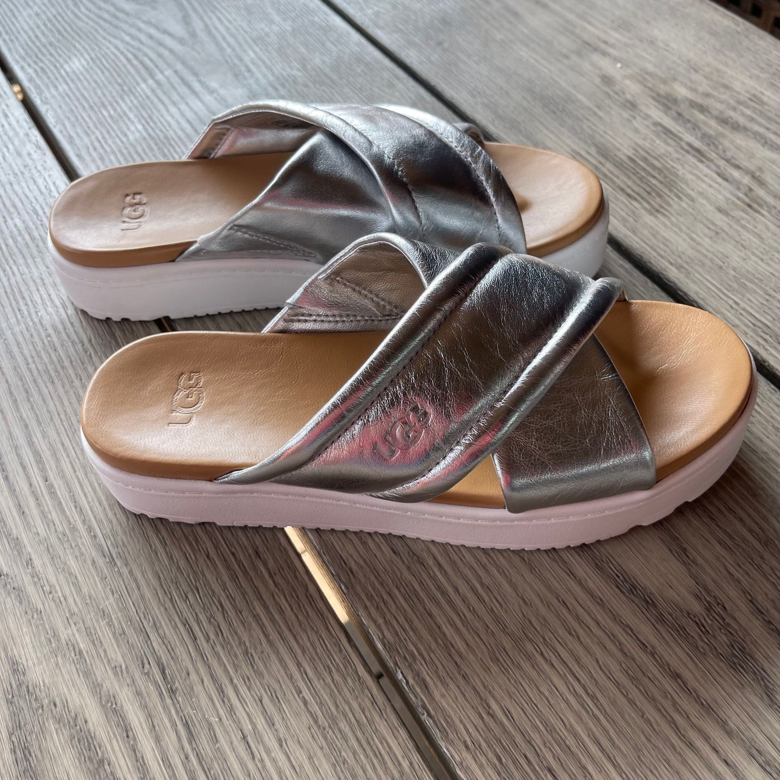 Ugg UGG Zayne Crossband Womens Slide Sandals, 6, Silver Size US 6 / IT 36 - 5 Thumbnail
