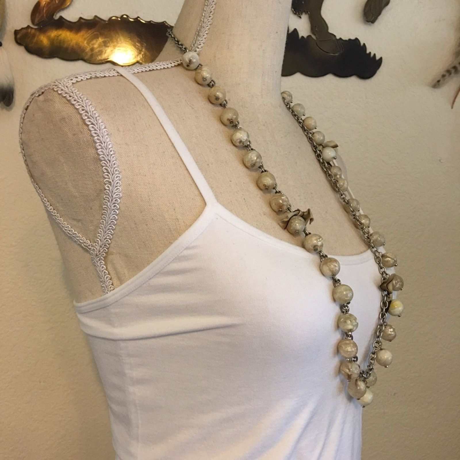 Loft Loft marble bead and ribbon bow long necklace Size ONE SIZE - 2 Thumbnail