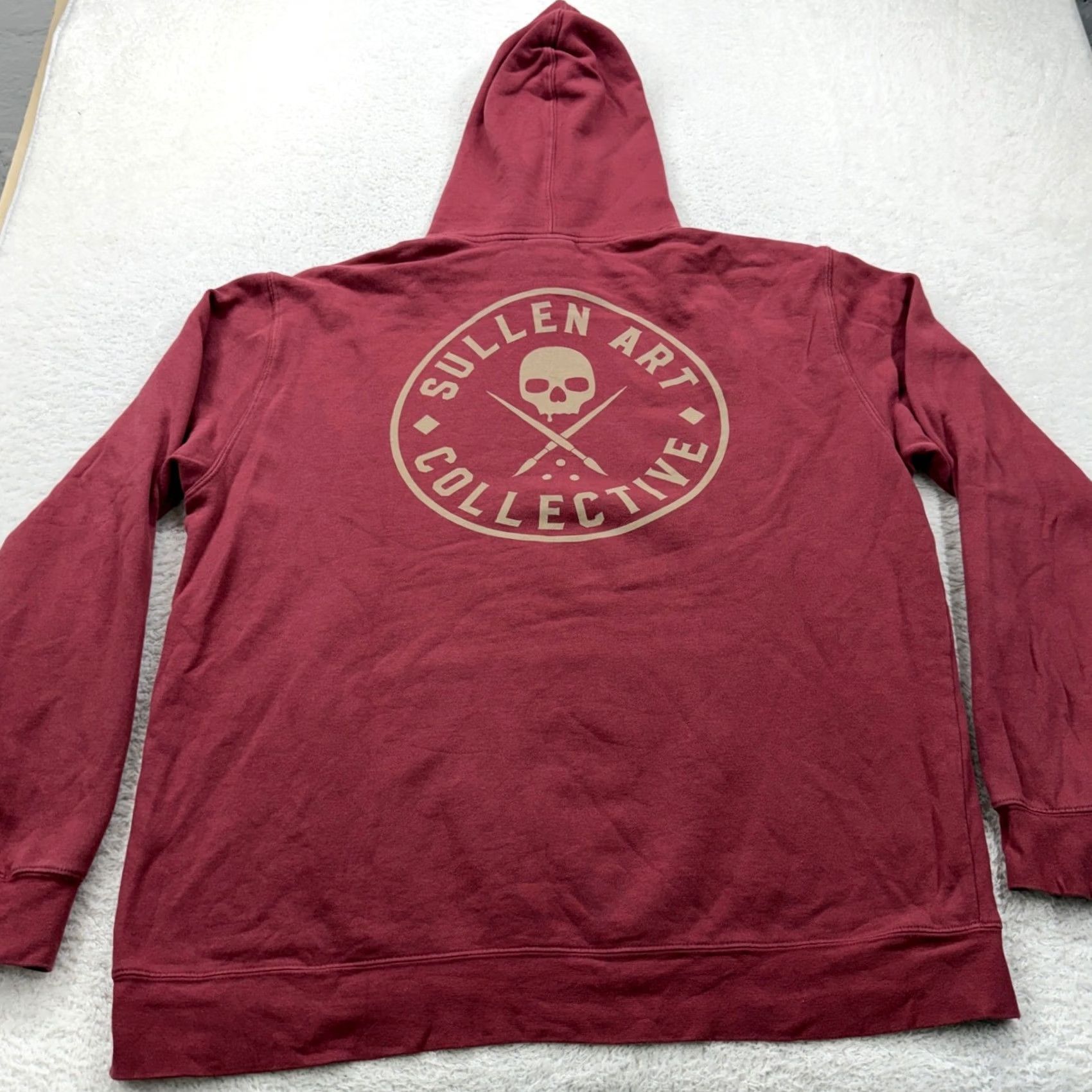 Vintage Sullen Art Collective Mens Burgundy Skull Graphic Hoodie Pullover XL Size US XL / EU 56 / 4 - 7 Thumbnail