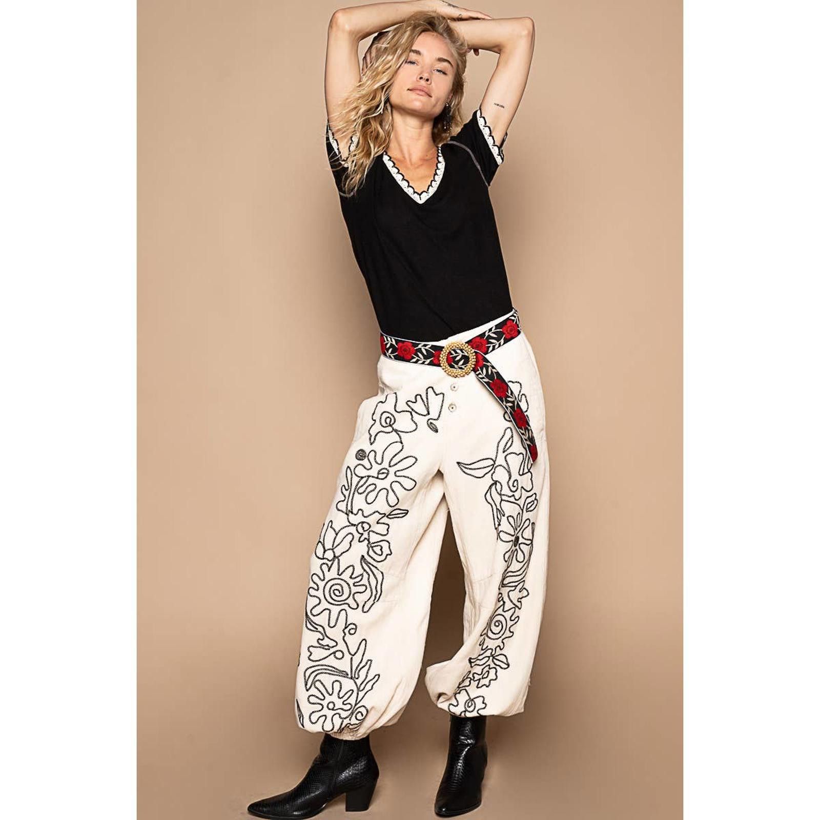 Other Floral Embroidered Pattern Solid Twill Jogger Pants by POL Size 28" / US 6 / IT 42 - 6 Thumbnail