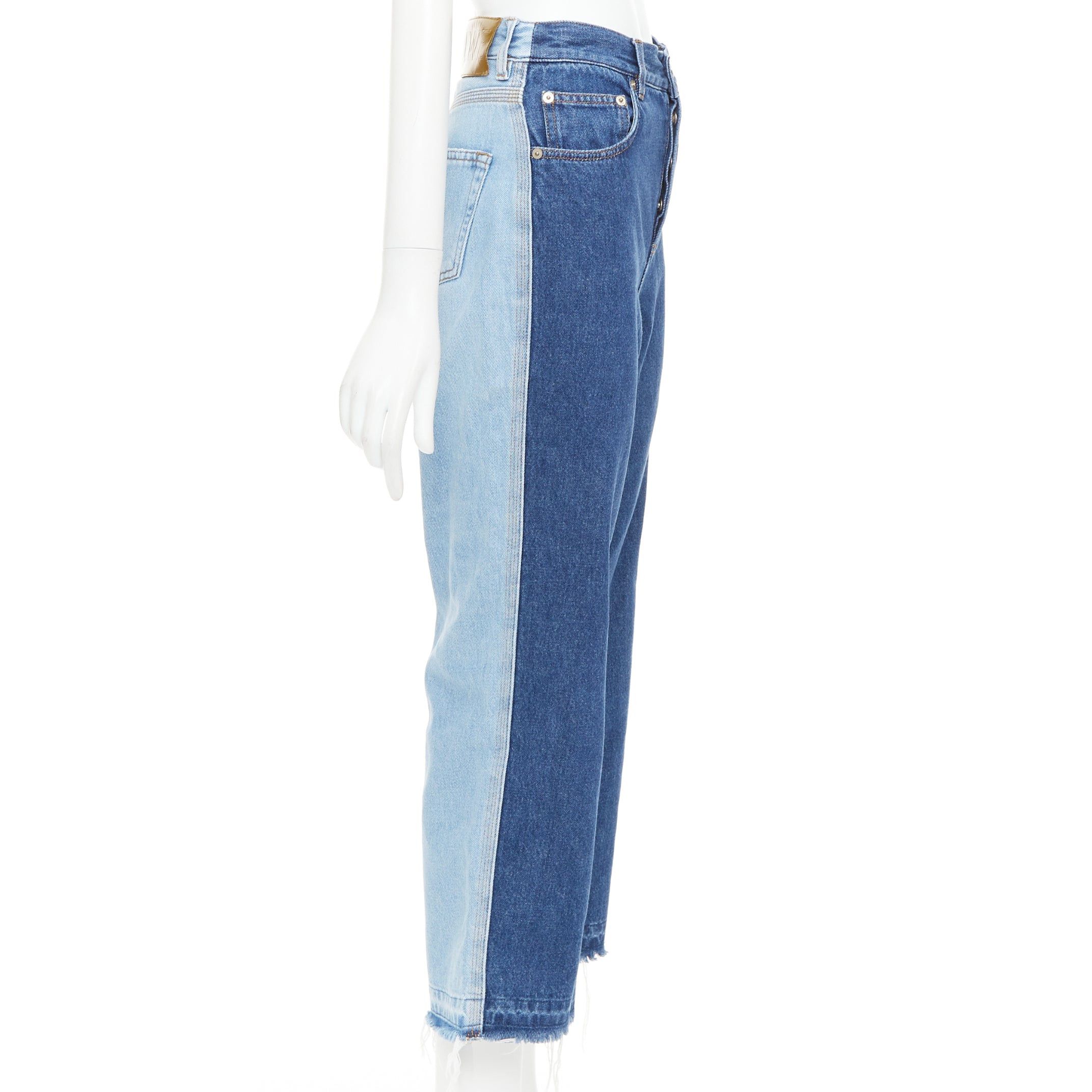 Loewe LOEWE blue washed frayed edge mismatch patchwork cropped jeans FR34 XS Size 26" / US 2 / IT 38 - 1 Thumbnail