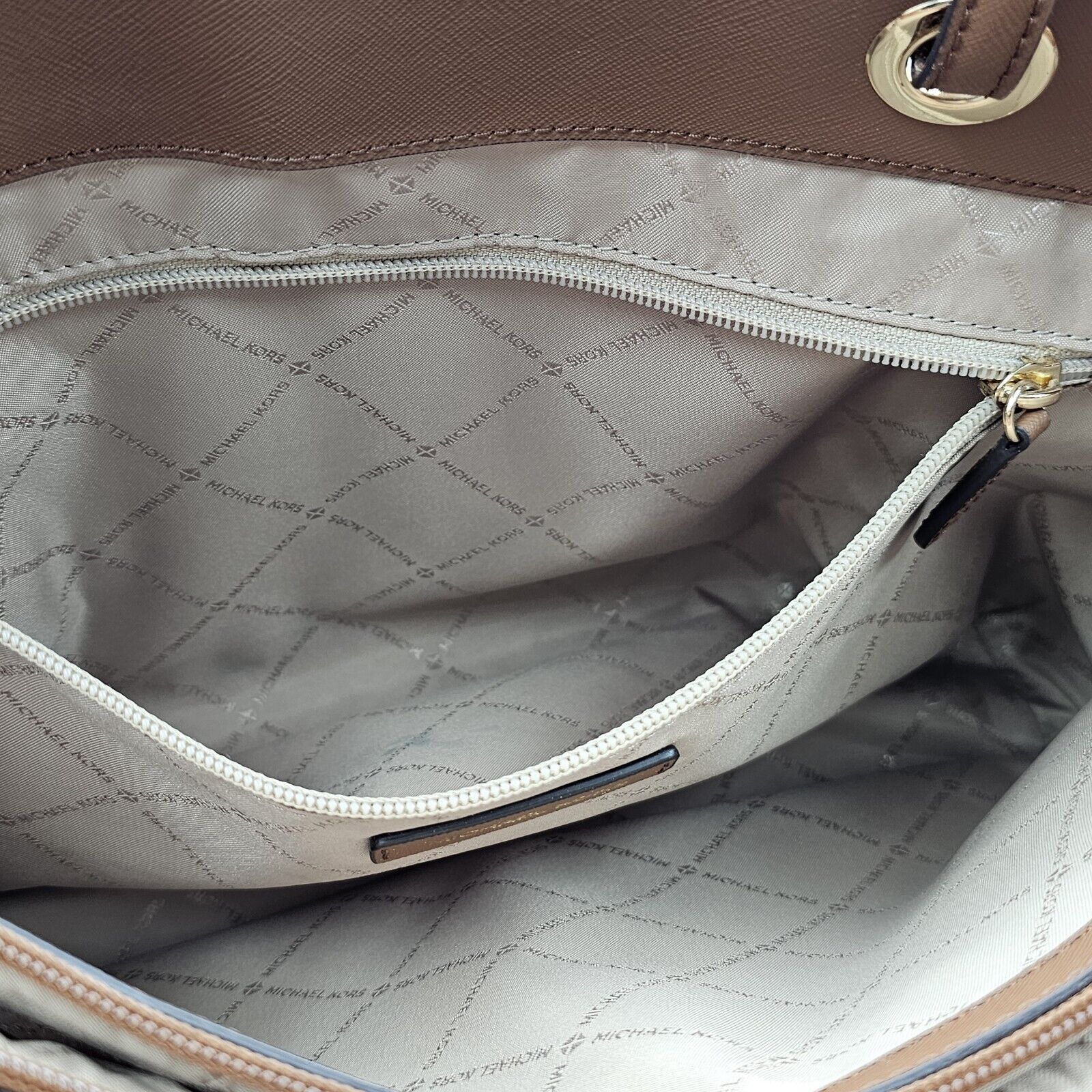 Michael Kors Michael Kors Walsh MK Logo Handbag Tote Purse Brown Tan Gold Size ONE SIZE - 20 Thumbnail
