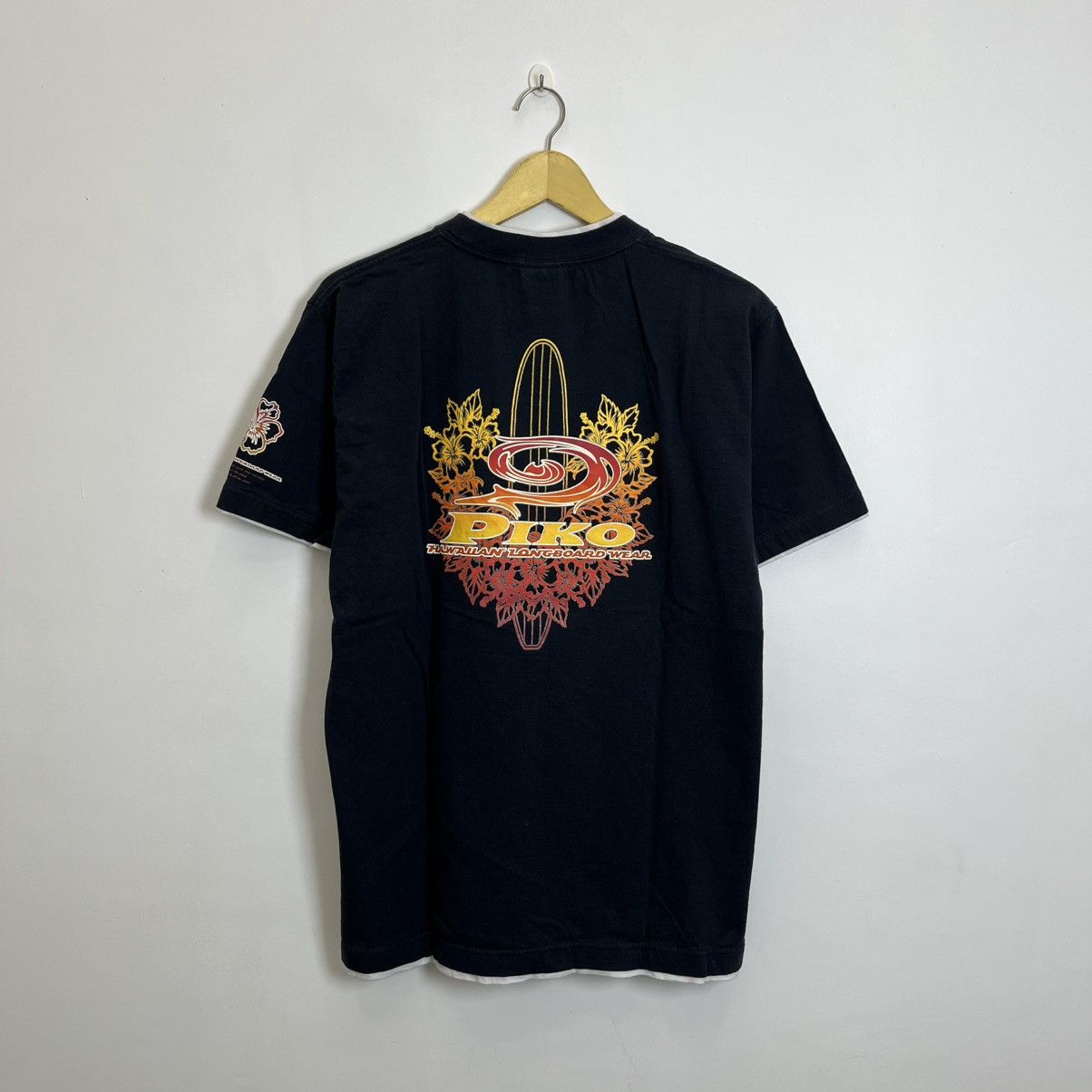 Japanese Brand Vintage 90s Double Layer Piko Hawaian Longboard Wear Tee Size US L / EU 52-54 / 3 - 1 Thumbnail