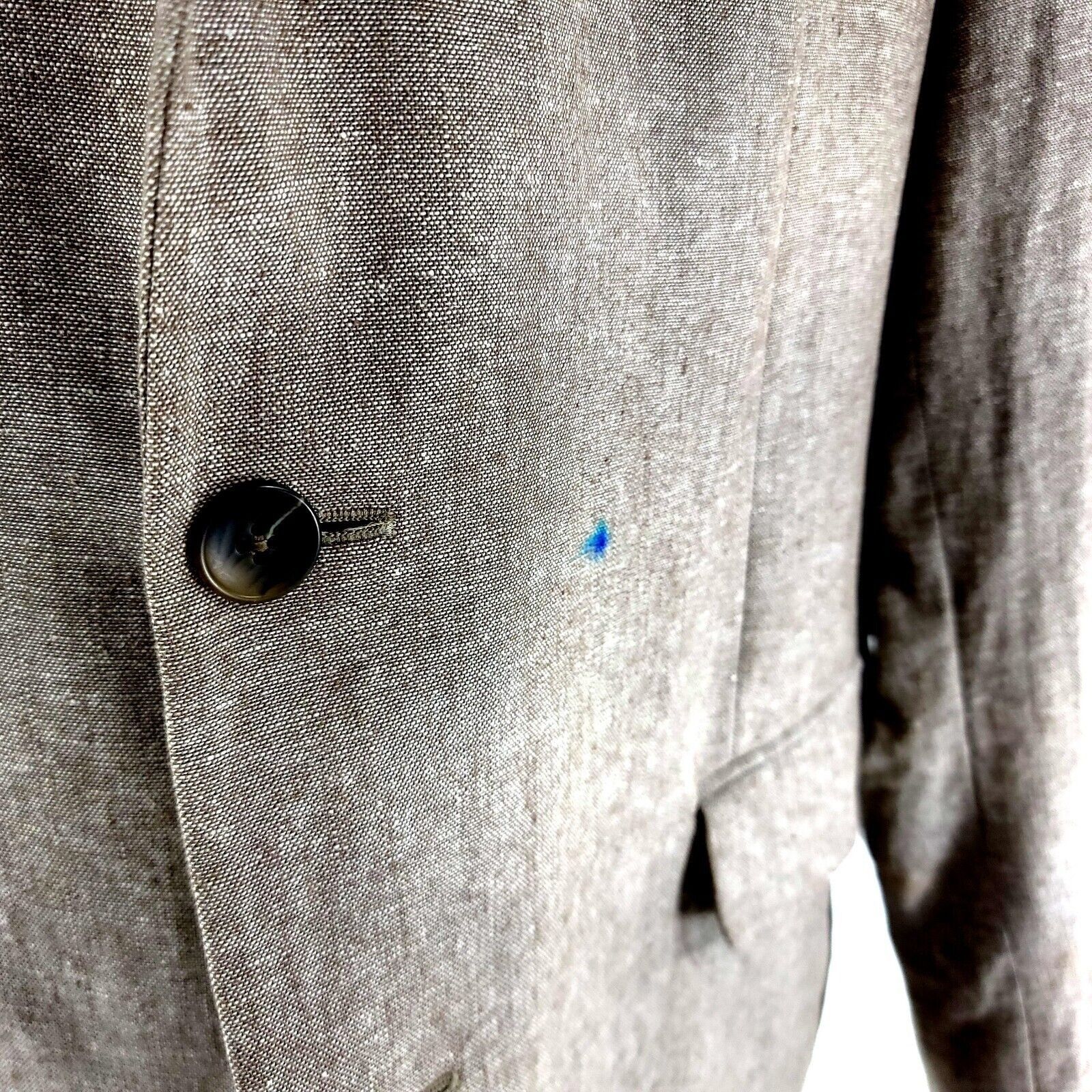 Stafford DAMAGED Stafford Linen Cotton 2 Button Blazer 44L Tan Birdse Size 44L - 3 Thumbnail