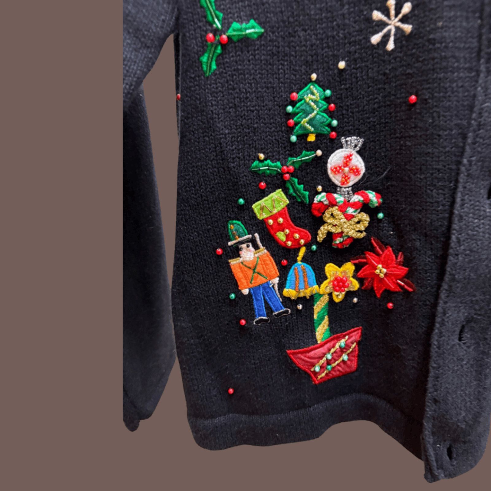 Vintage Vintage Berek Cardigan | Black, Holiday Embroidery | Size M Size M / US 6-8 / IT 42-44 - 4 Thumbnail