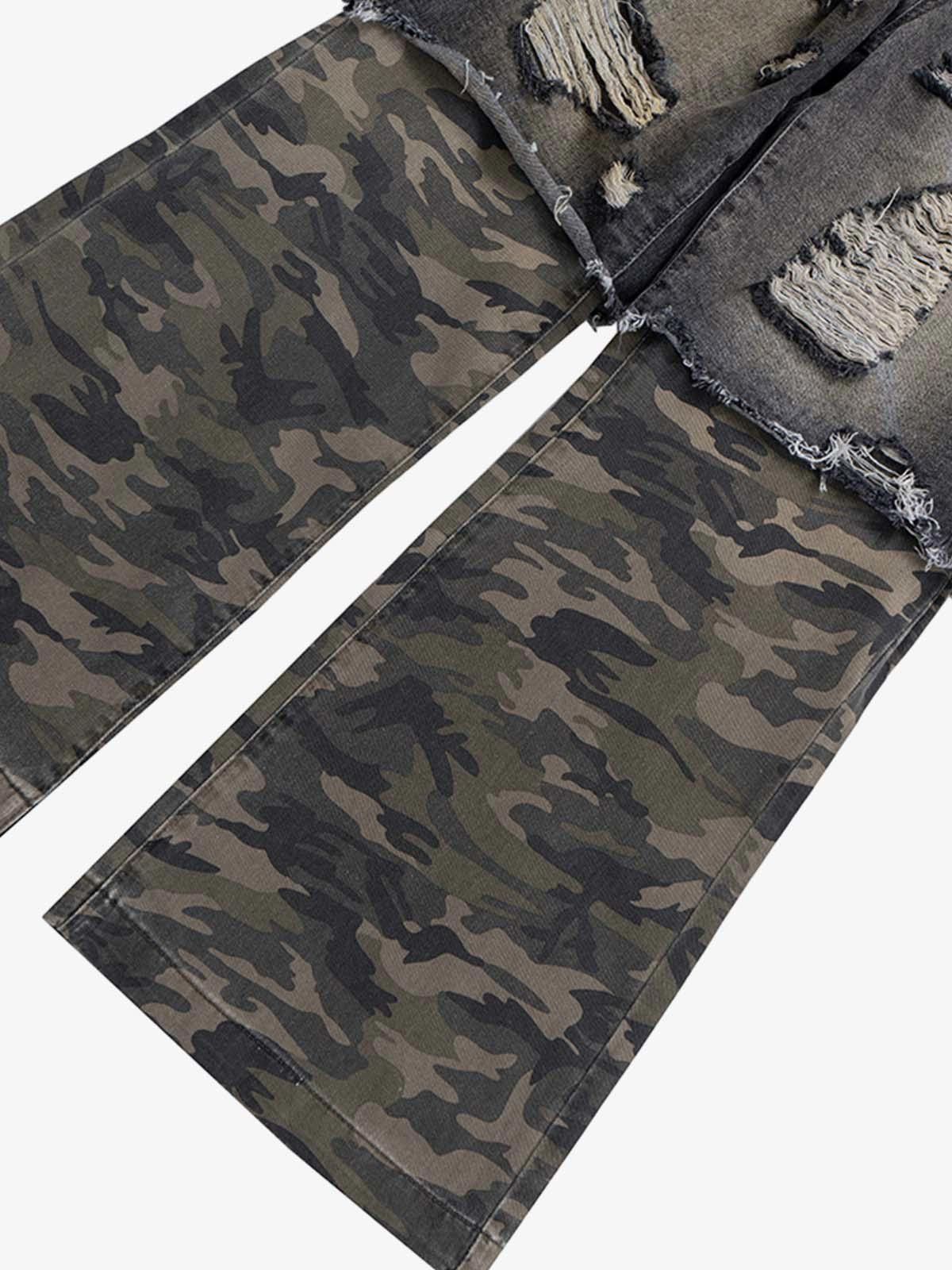 Jean Camouflage Patchwork Flared Wide-leg Ripped Jeans Size US 32 / EU 48 - 3 Thumbnail