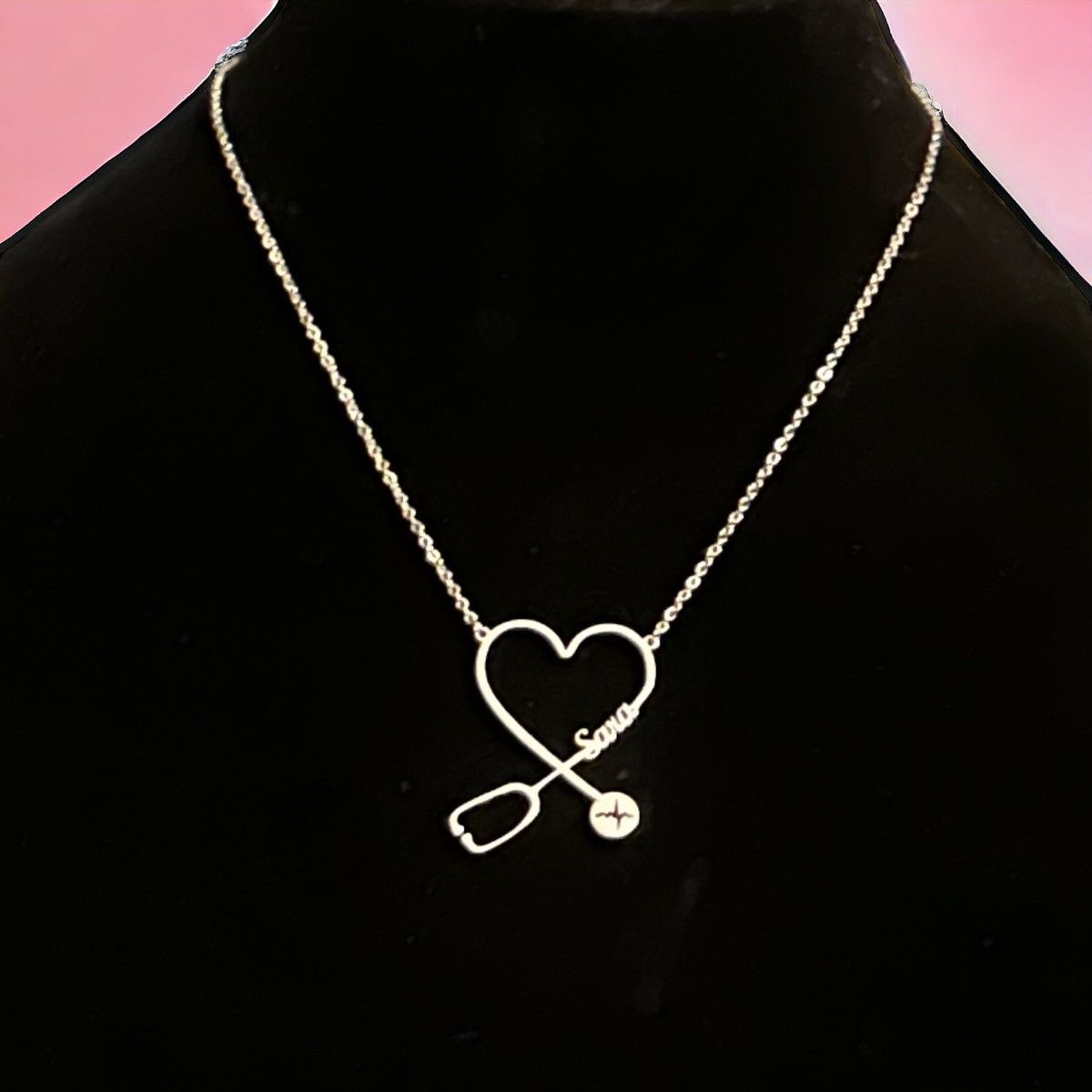 Other Silver tone name Sara stethoscope heart necklace Size ONE SIZE - 1 Thumbnail