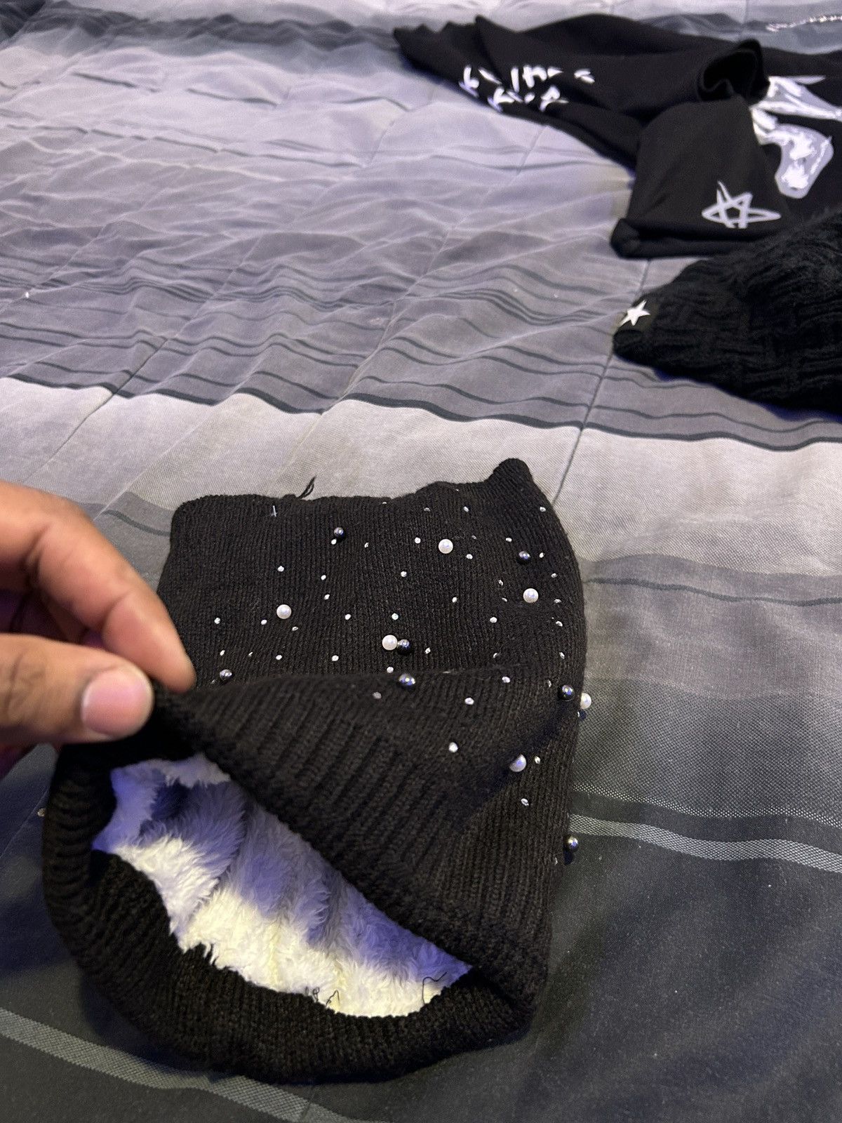 Japanese Brand Knitted Rhinestone Marble Beanie Size ONE SIZE - 5 Thumbnail