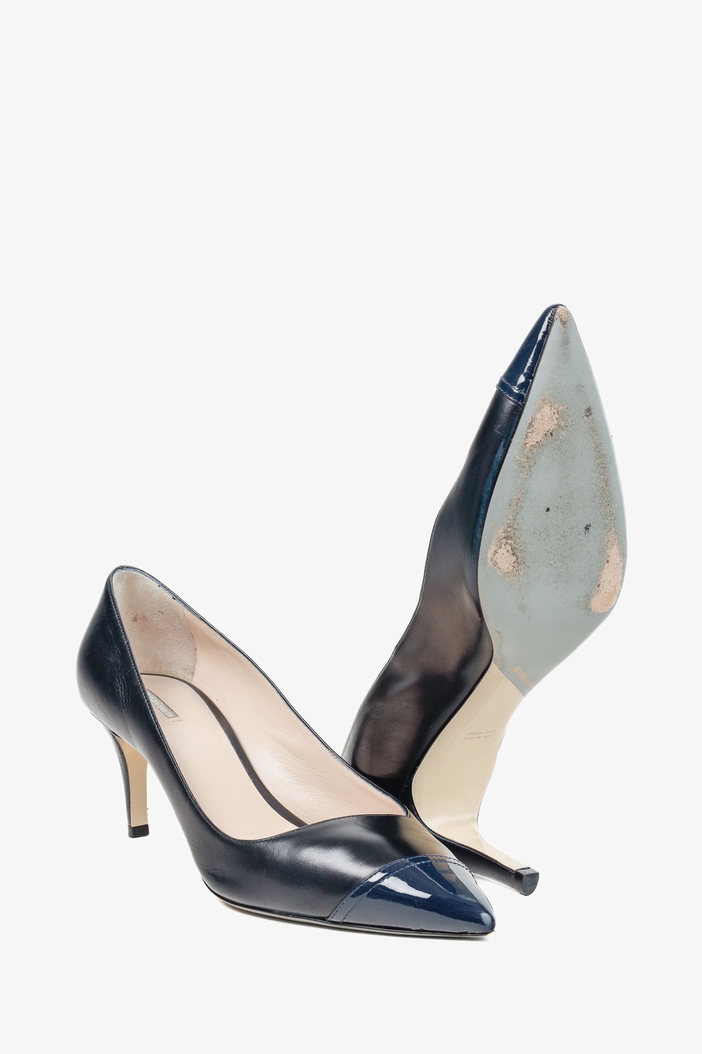 Giorgio Armani Giorgio Armani Navy Blue Leather Pointed-Cap-Toe Pumps Size US 9.5 / IT 39.5 - 5 Thumbnail