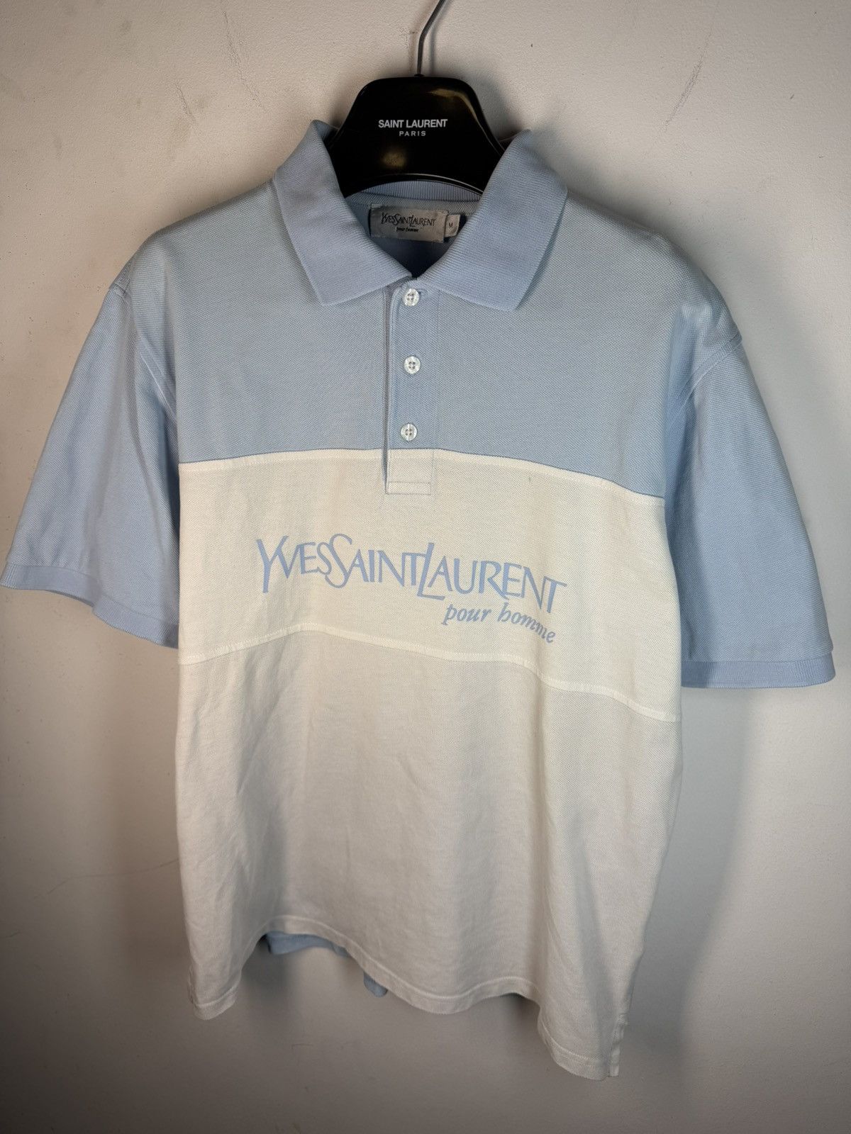Yves Saint Laurent White/Blue YSL Polo Big Logo YSL Shirt Size US M / EU 48-50 / 2 - 13 Thumbnail