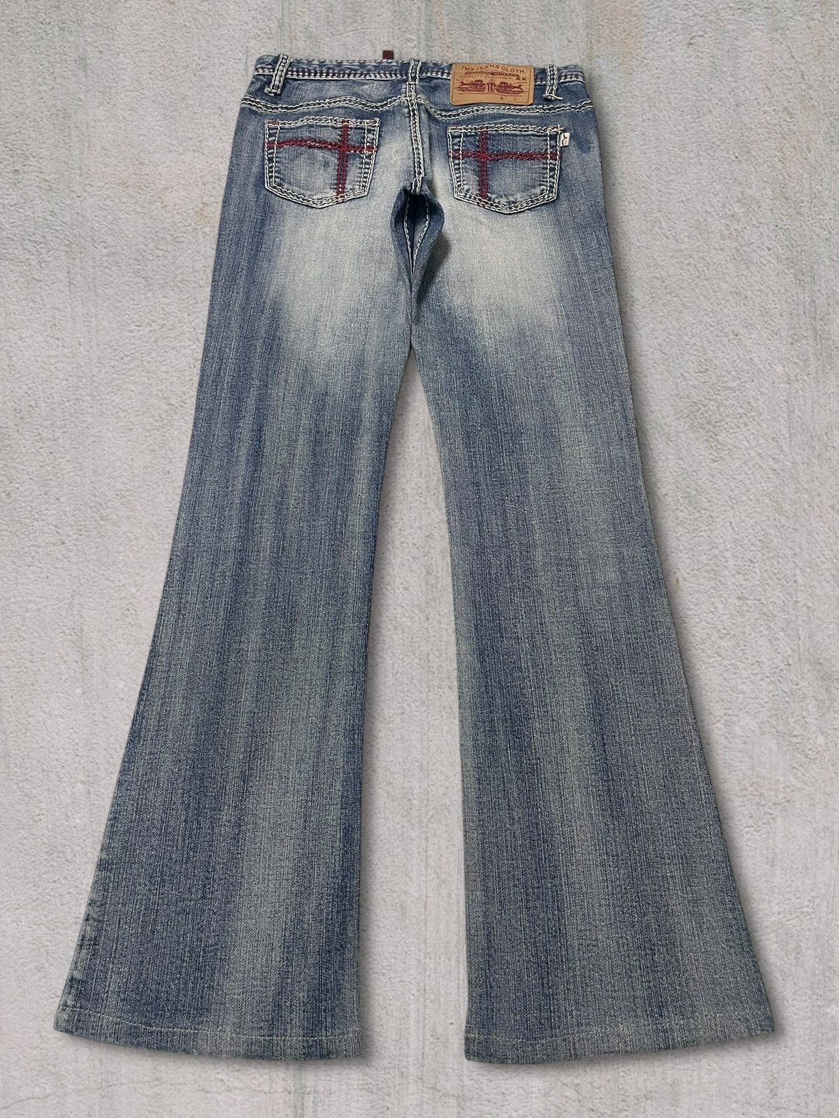 Japanese Brand Vintage Y2K Womenswear Bold Stitch Blue Wash Bootcut Jeans Size 29" - 6 Thumbnail