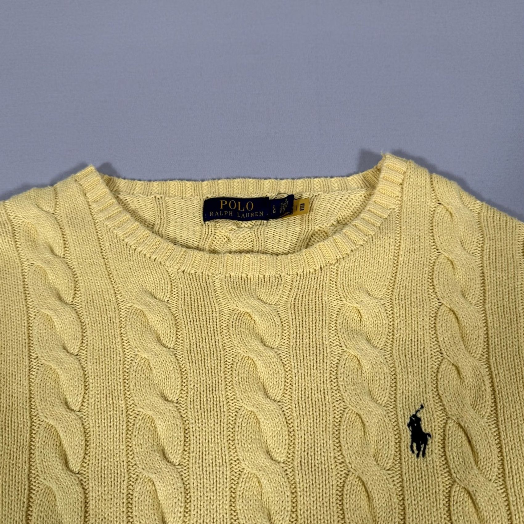 Polo Ralph Lauren Polo Ralph Lauren Sweater Mens Large Yellow Cable-Knit Crewneck Pullover Pony Size US L / EU 52-54 / 3 - 3 Thumbnail