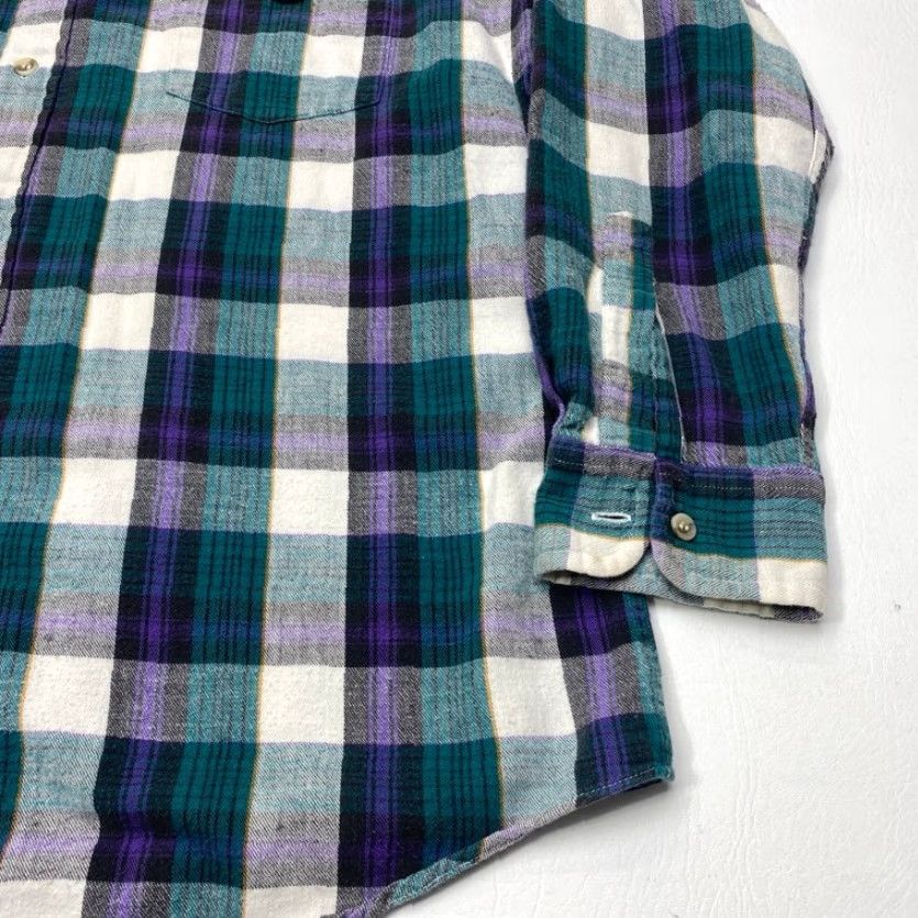 Vintage VINTAGE Woolrich Flannel Mens Large Green Purple Tartan Plaid Button Up 7973 Size US L / EU 52-54 / 3 - 4 Thumbnail
