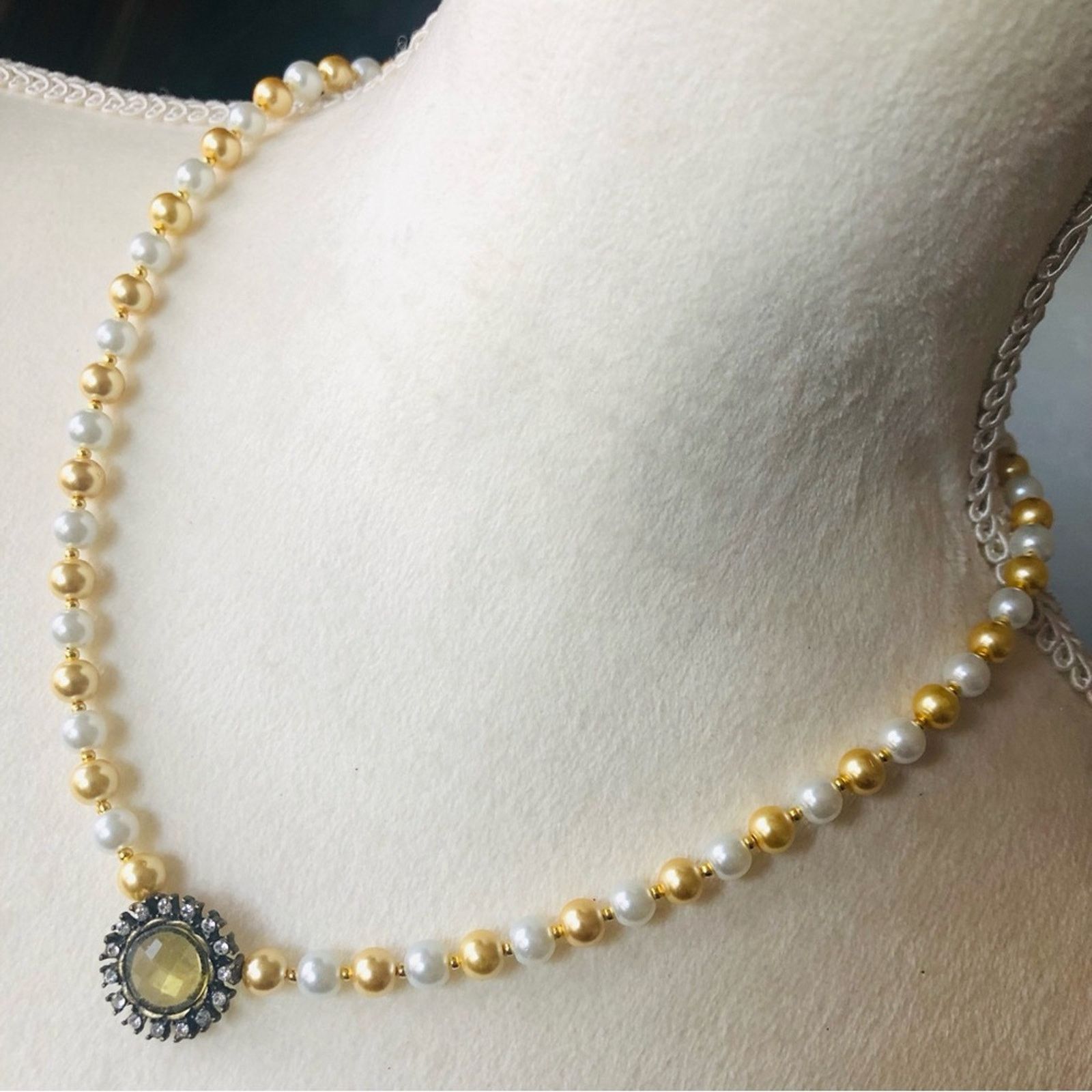 Handmade Handcrafted repurpose citrine pendant Pearl necklace Size ONE SIZE - 1 Thumbnail