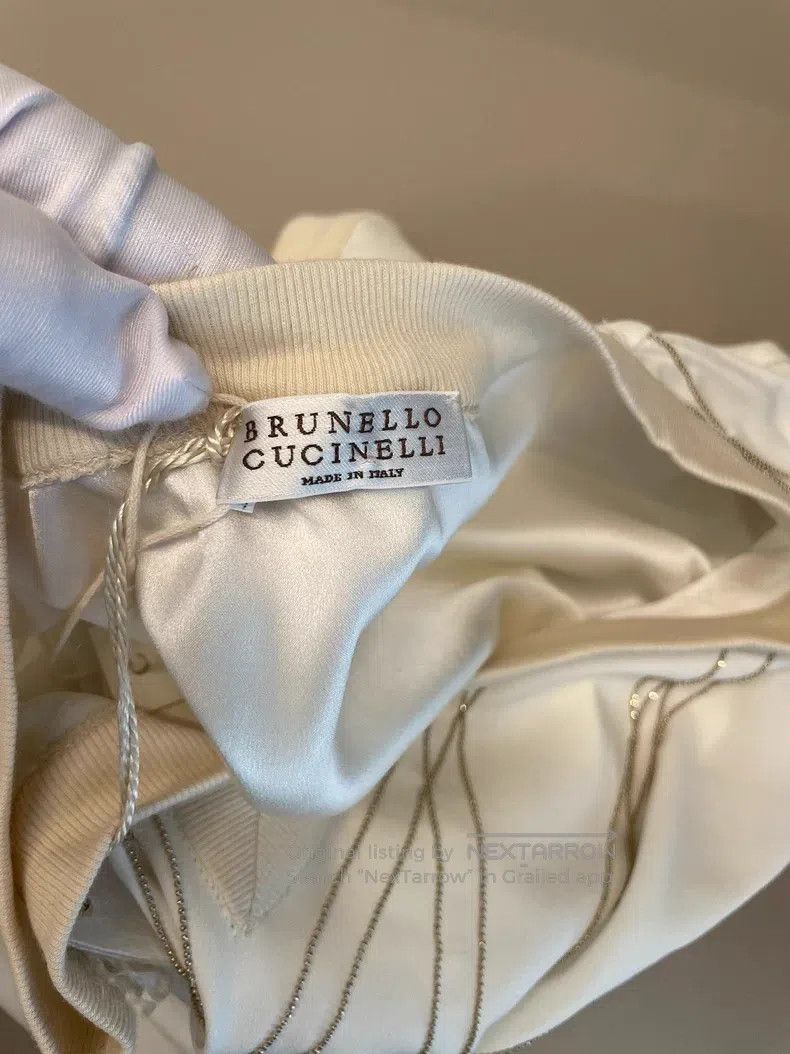 Brunello Cucinelli Brunello Cucinelli Beige Silk Beaded T-Shirt Size XS / US 0-2 / IT 36-38 - 9 Thumbnail
