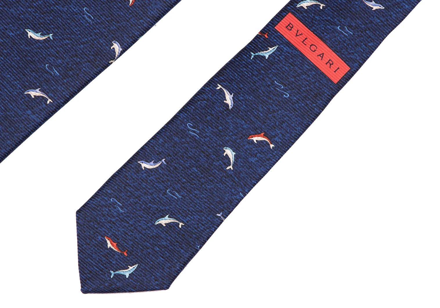Bvlgari Dolphin Pattern Silk Tie in Blue, Navy, and Red Size ONE SIZE - 4 Thumbnail