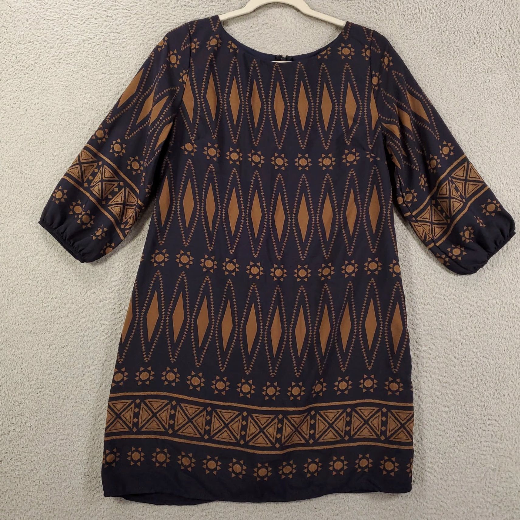 Vintage Womens Dress Large size Geometric Mini Length Lined Zip Back Dark Tunic Shift Size L / US 10 / IT 46 - 2 Thumbnail