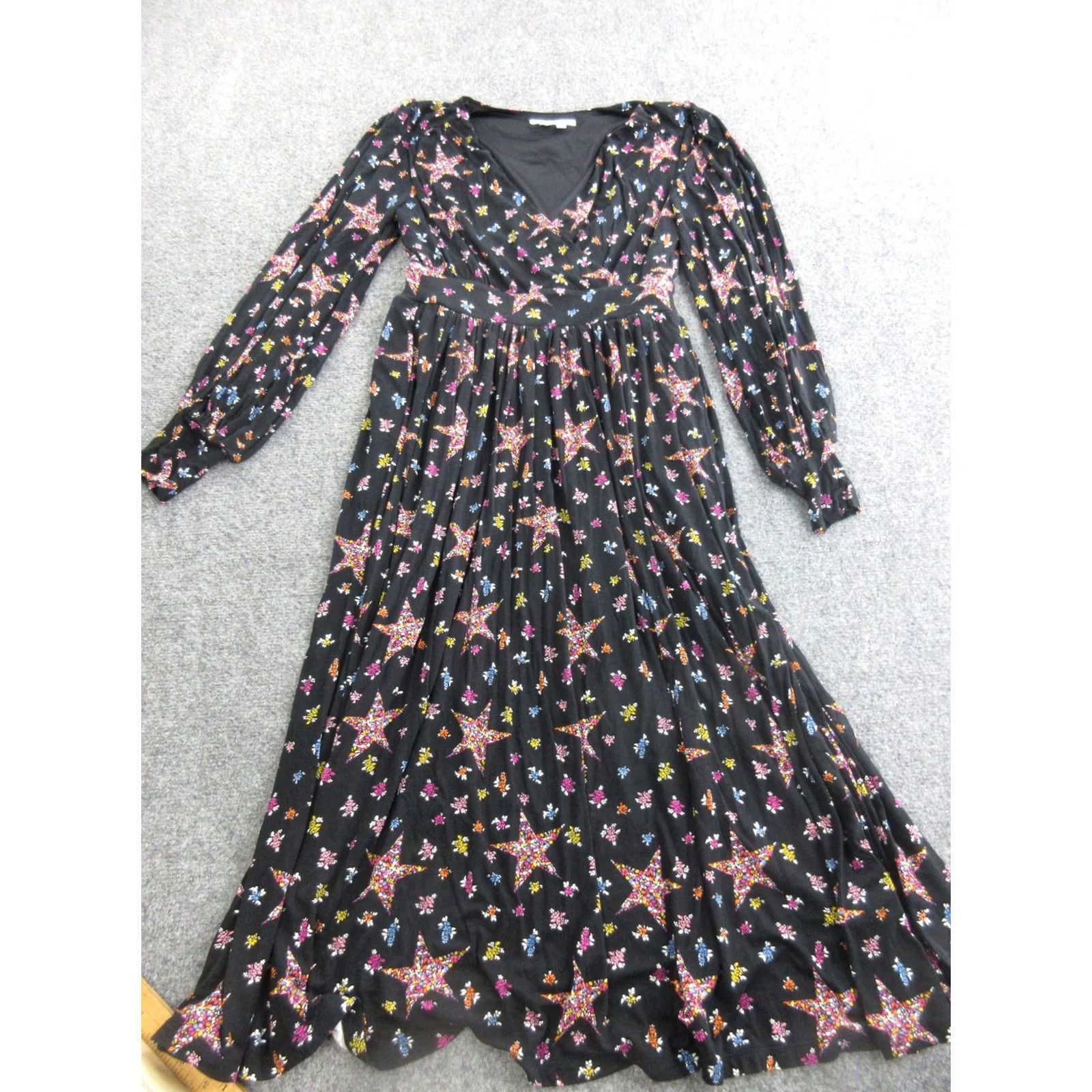 Boden Boden Dress Womens 2 Black Star Floral Maxi Long Sleeve Wrap Fit Flare Celestial Dress Size XS / US 0-2 / IT 36-38 - 2 Thumbnail