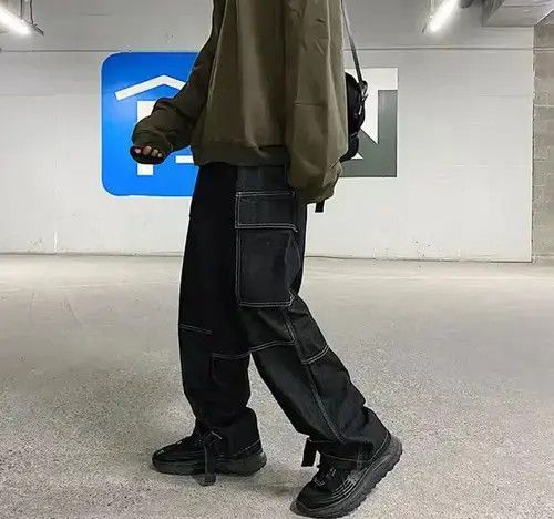 Japanese Brand Black Color Loose Straight Baggy Denim Pant Size US 31 - 3 Thumbnail