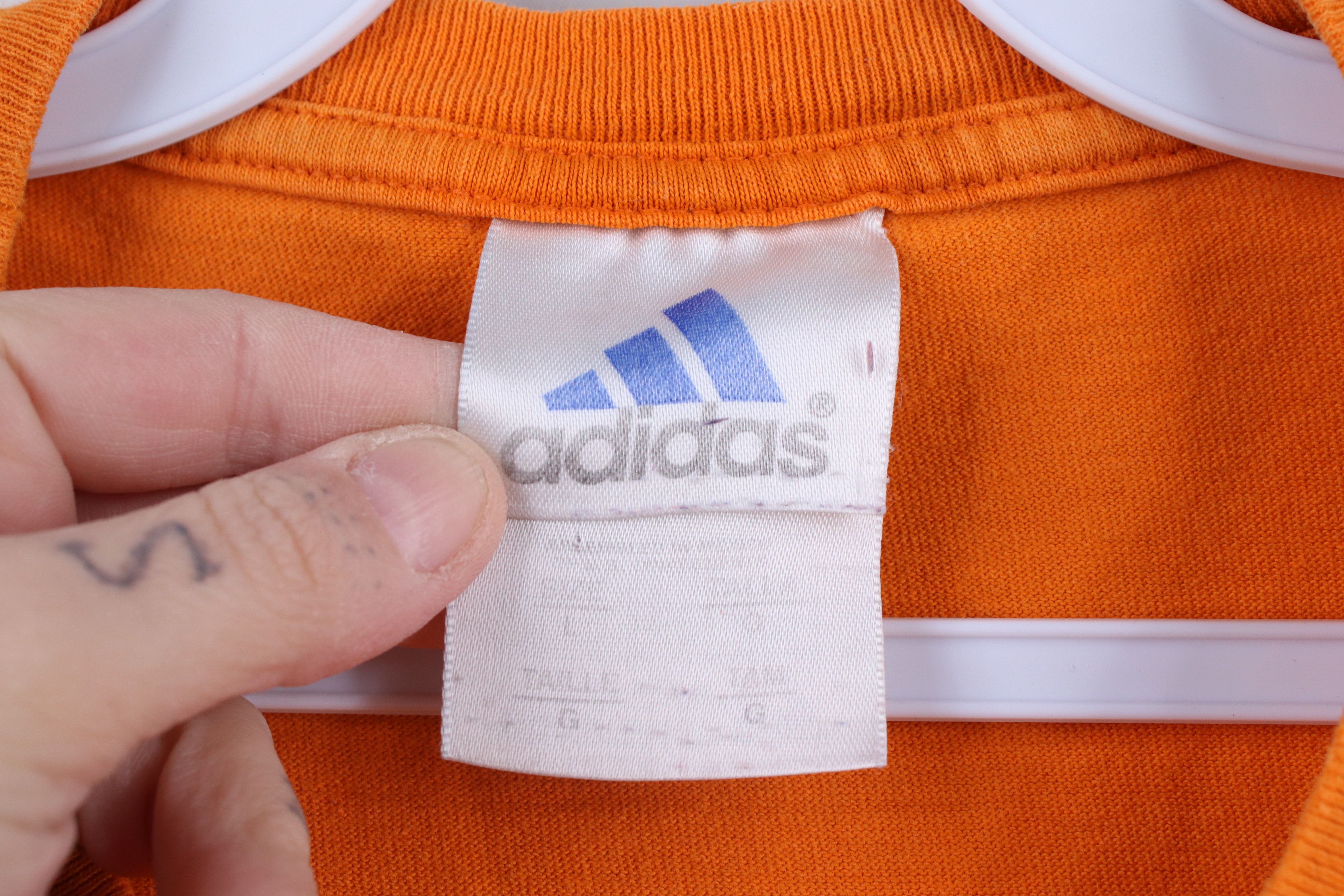 Adidas × Vintage Vintage 90s Adidas Spell Out Big Logo T-Shirt Orange Cotton Size US L / EU 52-54 / 3 - 9 Thumbnail