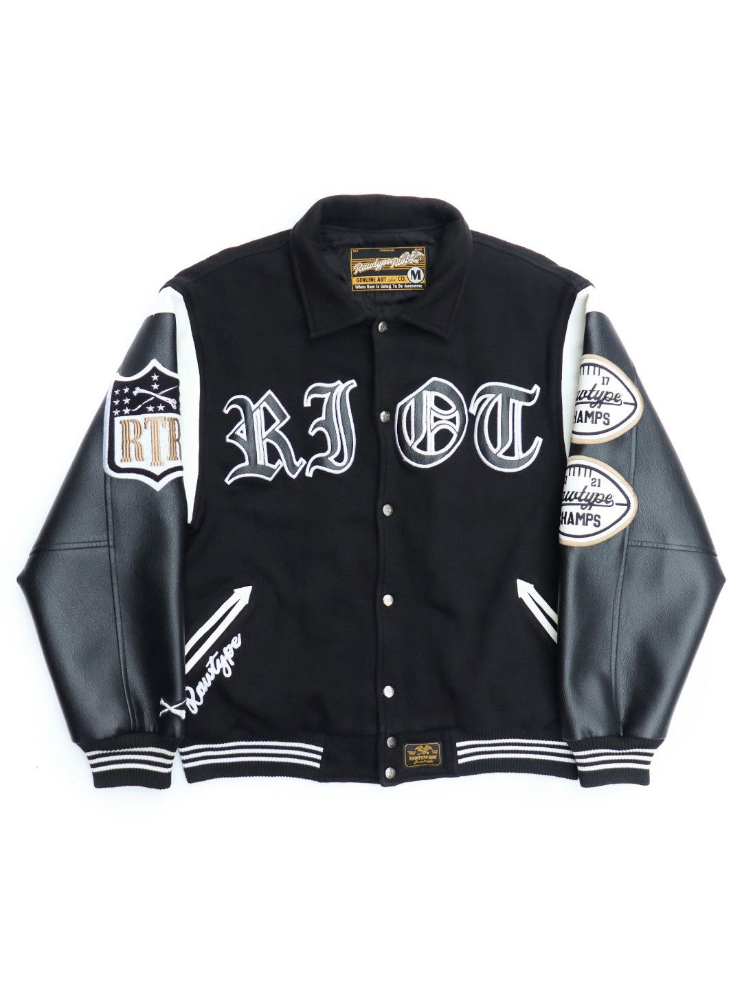 image of Leather Jacket x Varsity Jacket Rawtype Riot Varsity Champ - Tomcats 3 in Black, Men's (Size Medium
