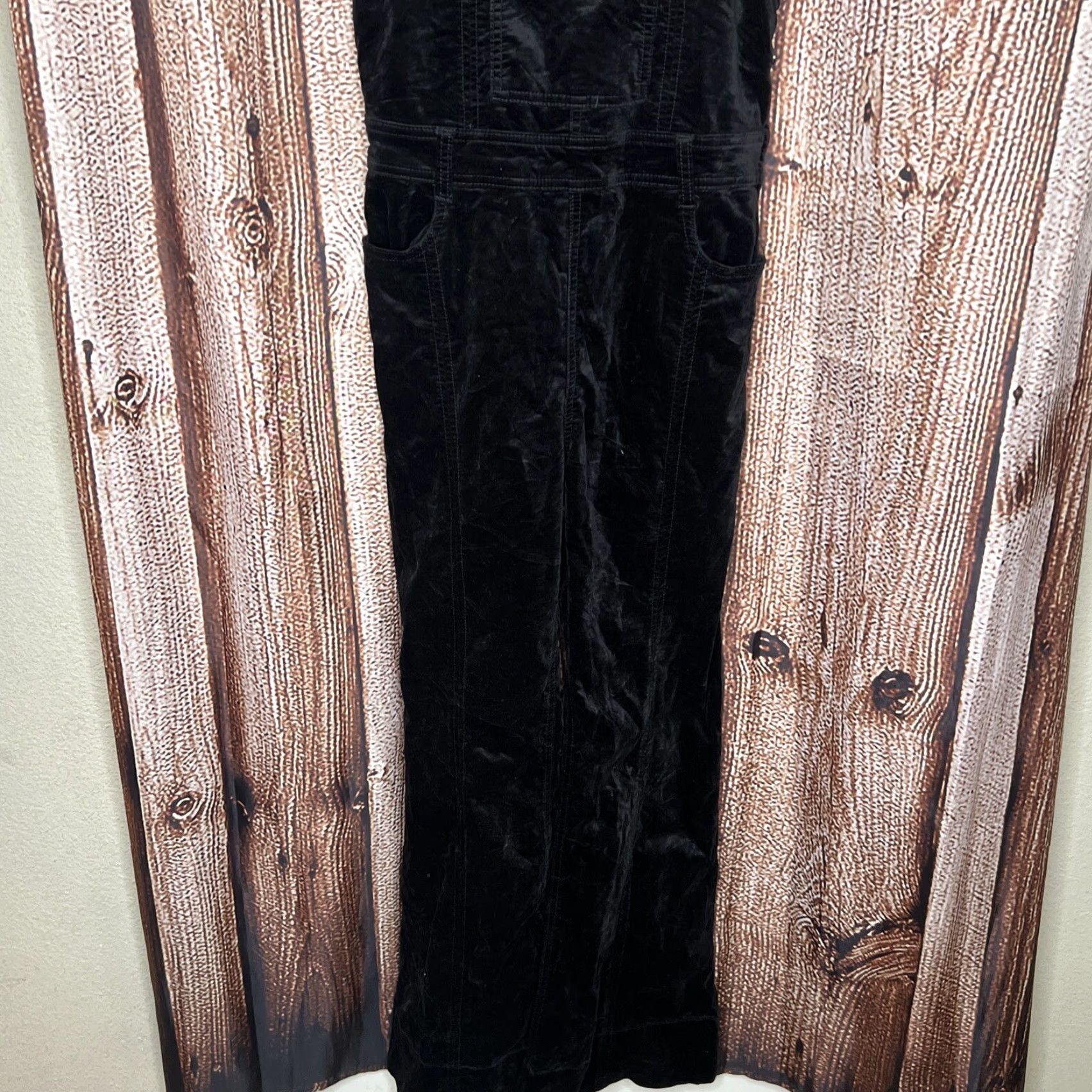 Anthropologie VINTAGE Anthropologie Pilcro and the Letterpress Black Velvet Flared Overalls Womens Size 27 Size 27" / US 4 / IT 40 - 2 Thumbnail