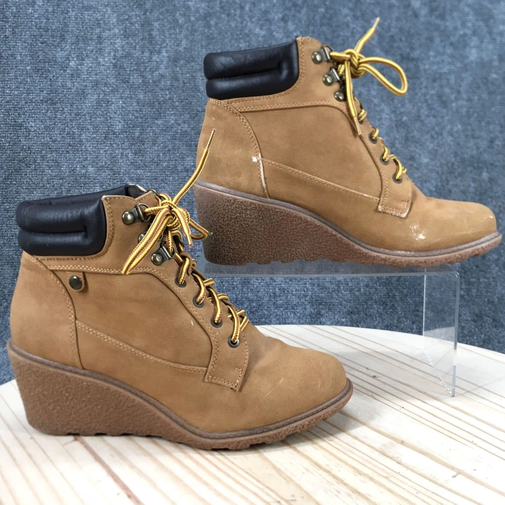 Vintage Unionbay Hiking Boots Womens 9 M Rapsody Brown Faux Leather Wedge Lace Up Size US 9 / IT 39 - 2 Thumbnail