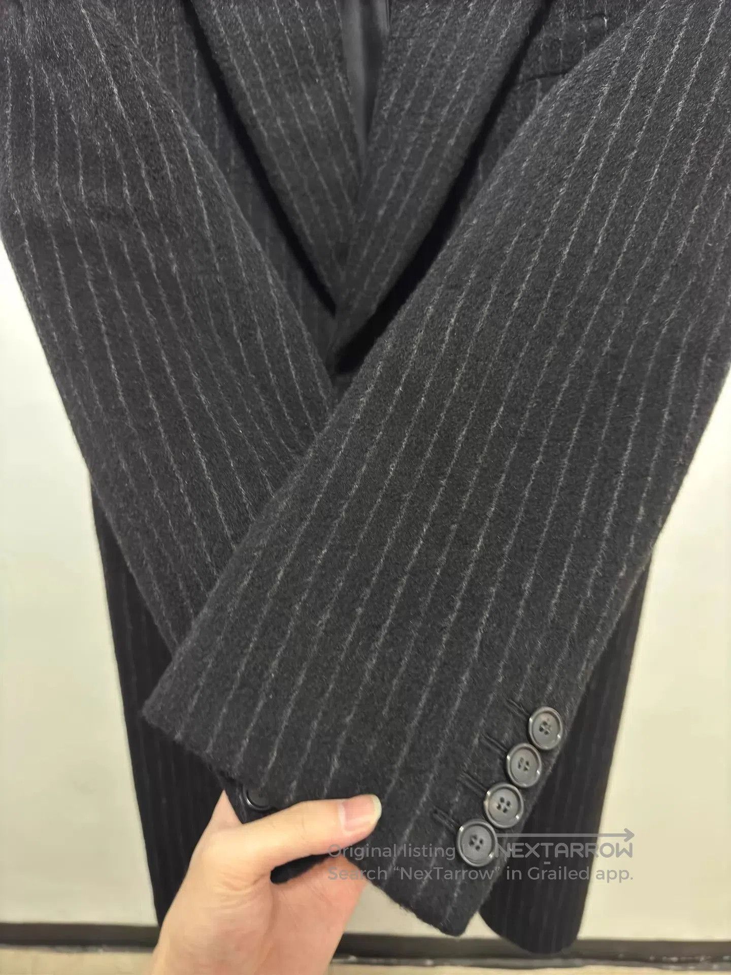 Saint Laurent Paris Black Pinstriped Long Coat Size L. Size US L / EU 52-54 / 3 - 4 Thumbnail