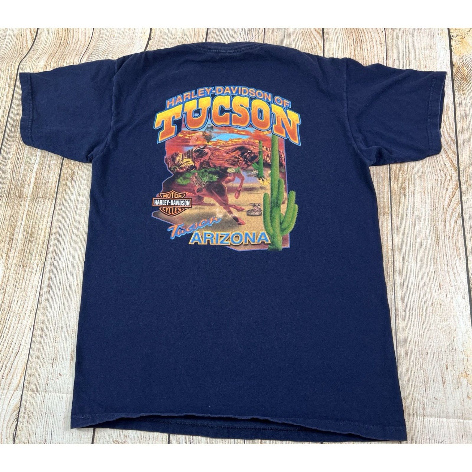 Harley Davidson Harley-Davidson T-Shirt Medium M Blue Tucson Arizona Bucking Horse Cowboy Motorcycles Horse Shirt Mens Blue 2000s Size US M / EU 48-50 / 2 - 2 Thumbnail