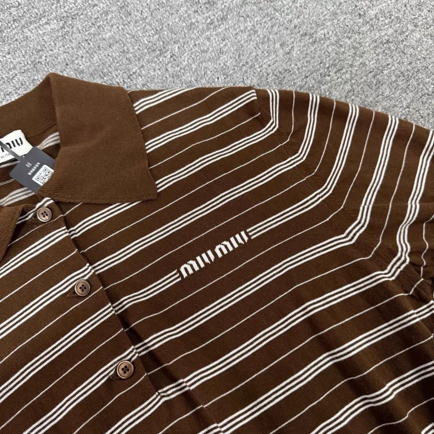Miu Miu MIU MIU Brown Stripe Short Polo Knit Top Size XS / US 0-2 / IT 36-38 - 5 Thumbnail