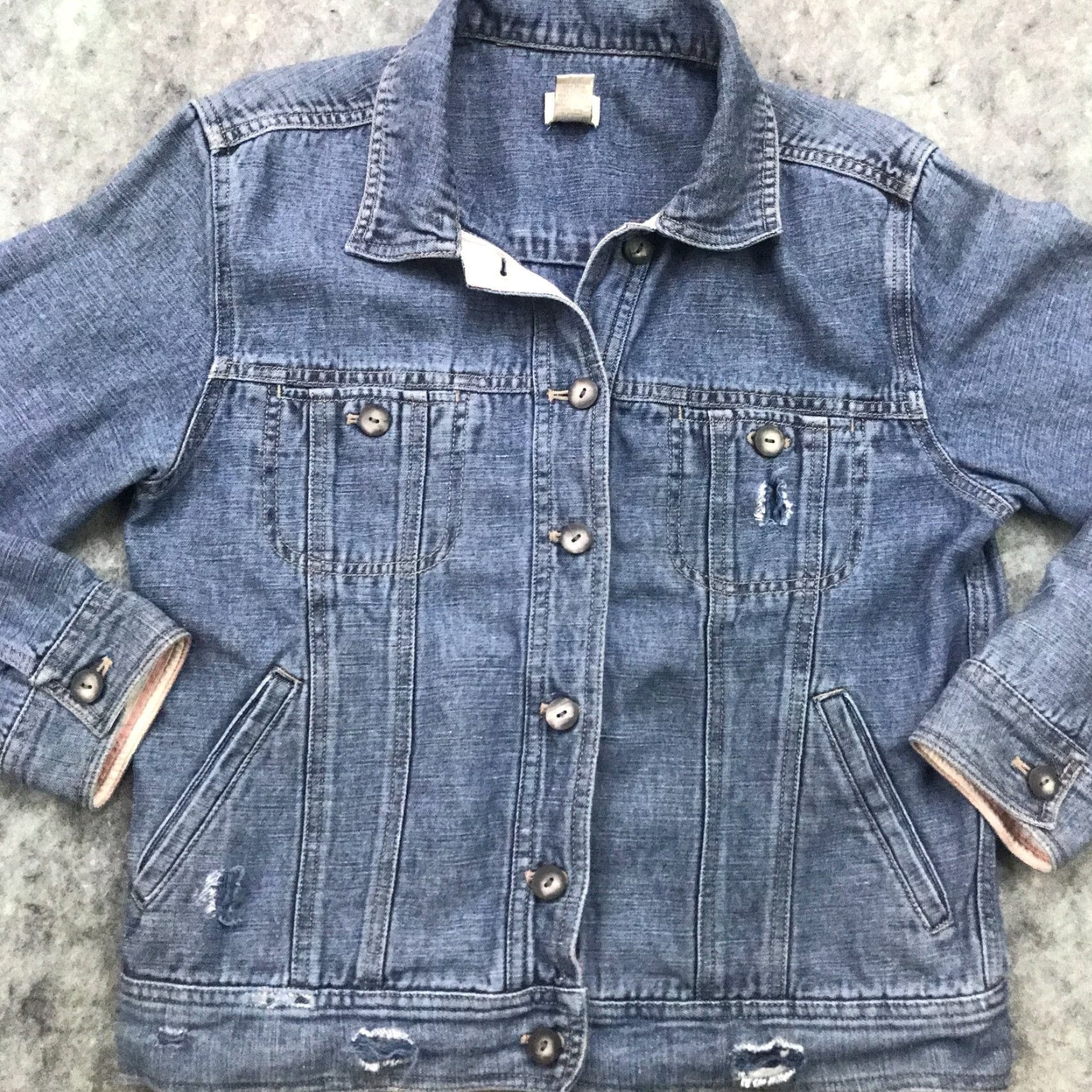 J. Jill VINTAGE J. Jill Denim Jacket Womens Small Blue Distressed Button Down Classic Long Sleeve Size 28" / US 6 / IT 42 - 2 Thumbnail