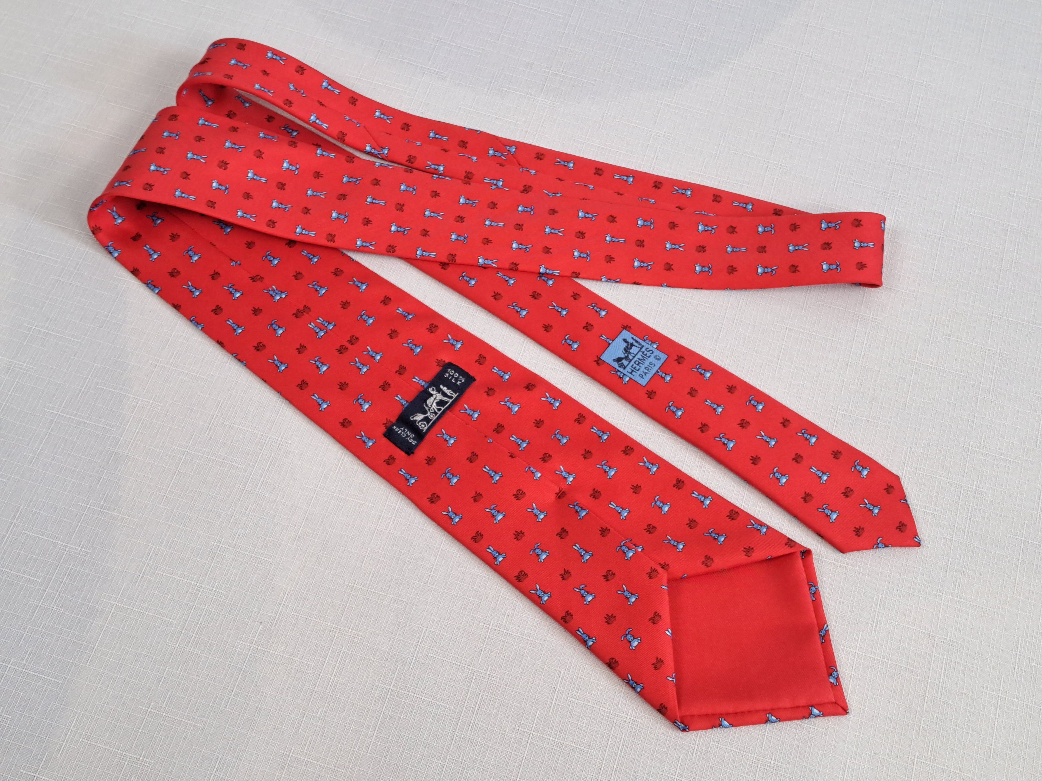 Hermes HERMÈS Paris silk tie funny rabbits pattern 5243 SA. Size ONE SIZE - 4 Thumbnail