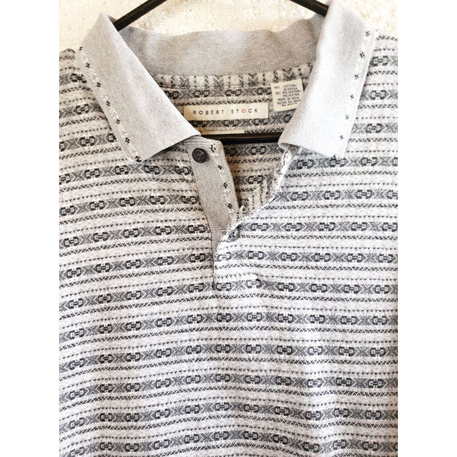 Vintage Robert Stock Men XL Golf Casual Shirt Long Sleeve Pullover Striped Geometric Pattern Size US XL / EU 56 / 4 - 3 Thumbnail