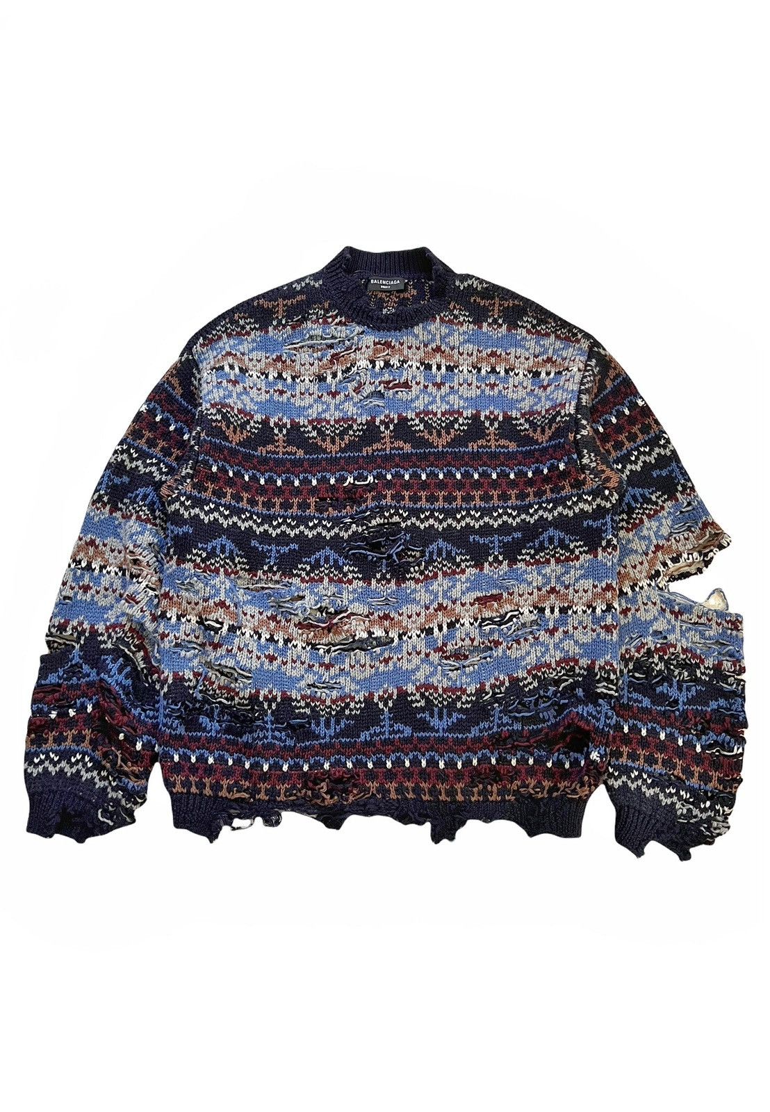 Balenciaga Afterworld Fair Isle Destroyed Knit Sweater Size US XS / EU 42 / 0 - 2 Thumbnail