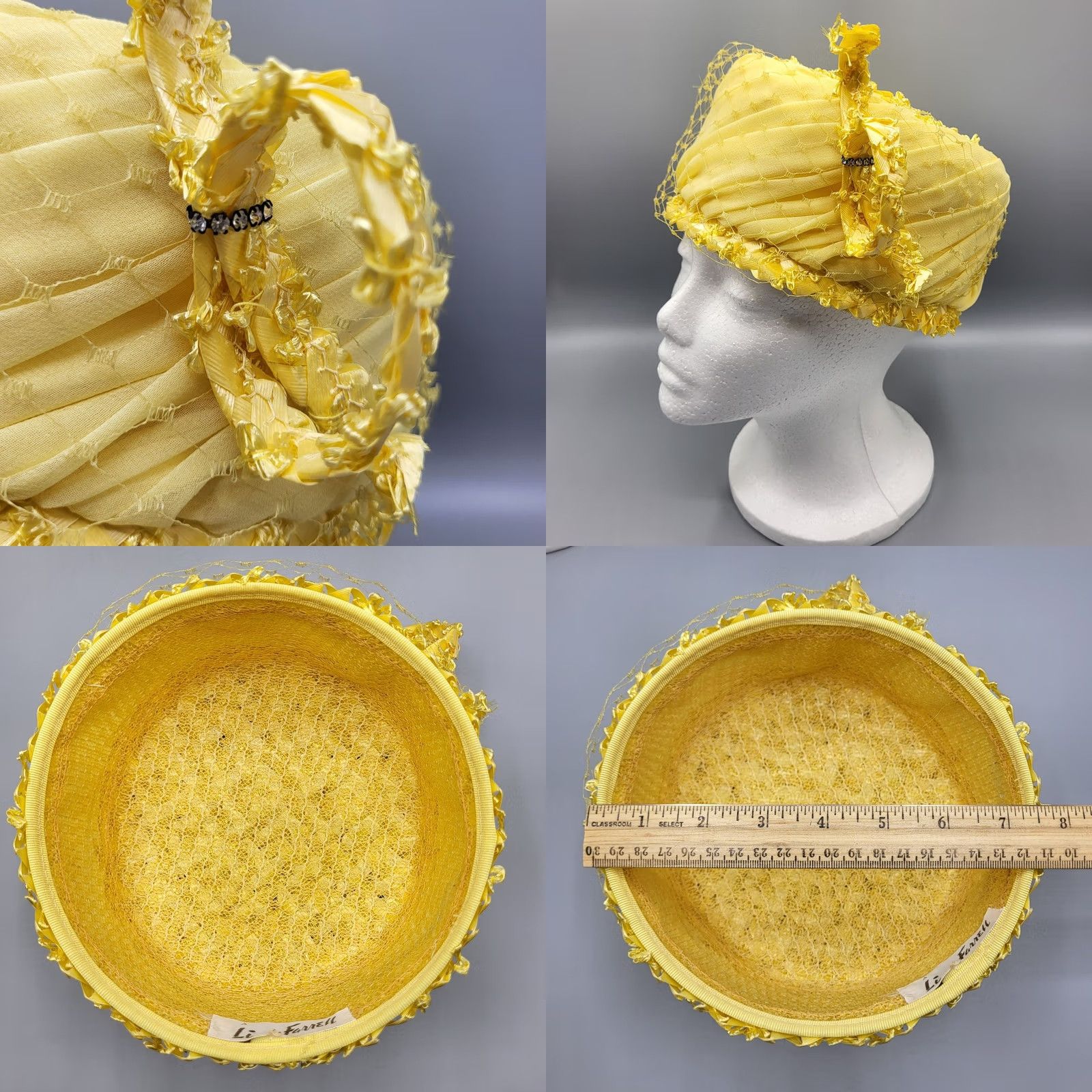 Linda Farrow VINTAGE Linda Farrell Yellow Pillbox Hat Womens 1950s Hat Yellow Women Public United States 1950s Size ONE SIZE - 9 Thumbnail