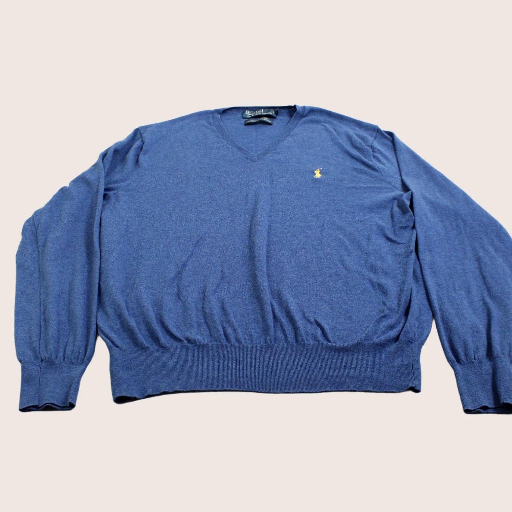 Polo Ralph Lauren Polo Ralph Lauren Mens Medium Blue Pima Cotton V-Neck Pullover Sweater – Classic Style | Fashion | by Size US M / EU 48-50 / 2 - 1 Thumbnail