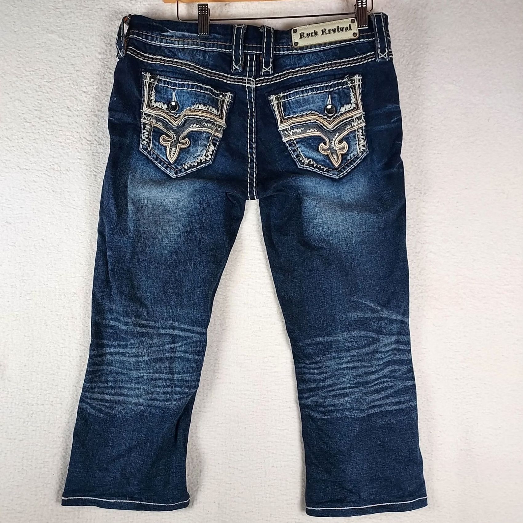 Vintage Rock Revival Janelle Straight Leg Jeans Women’s 30 Medium Wash Embroidered Blue Denim 5-Pocket Zip Regular Vintage? No (remove question) Size 30" / US 8 / IT 44 - 2 Thumbnail