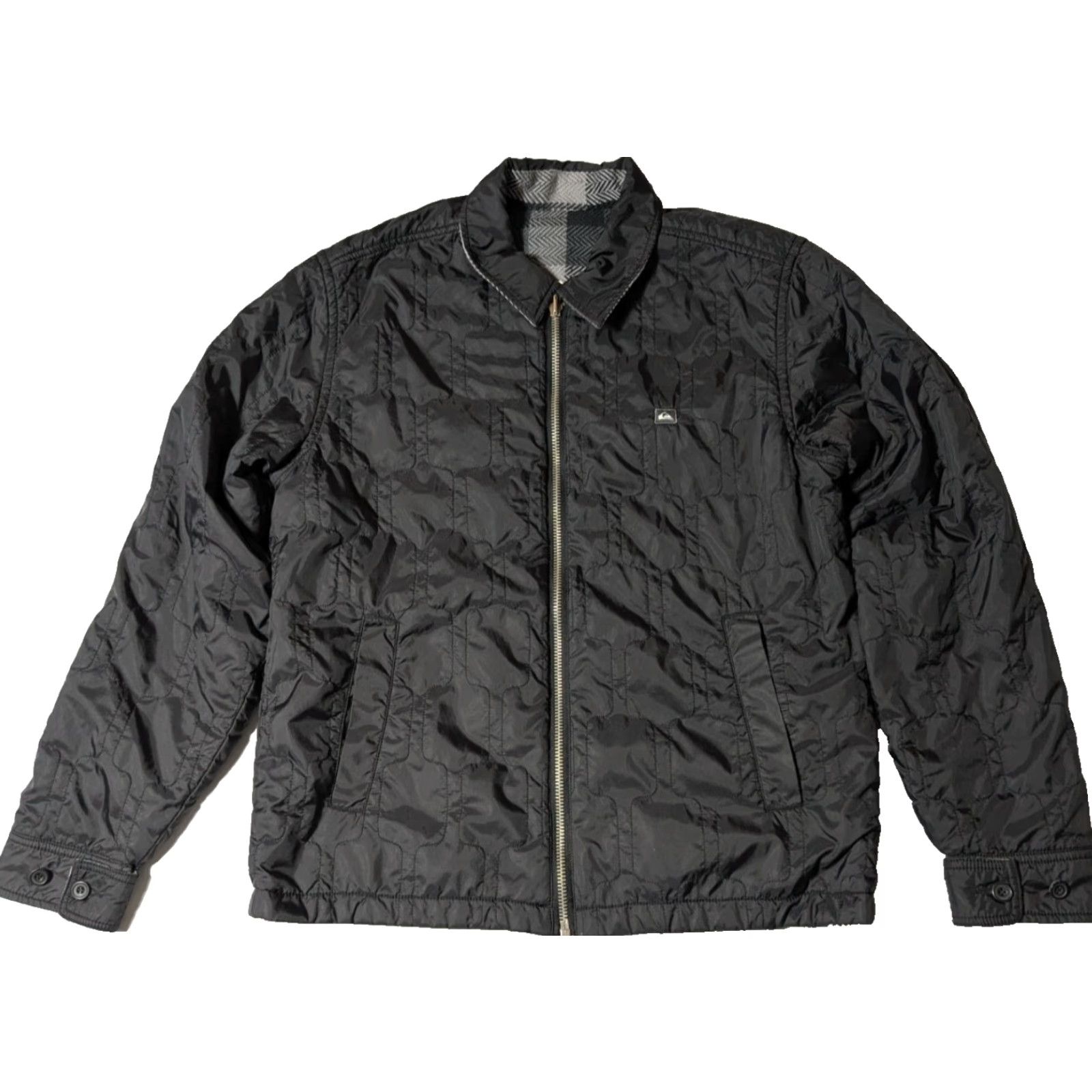 Quiksilver VINTAGE QUICKSILVER Men Reversible Plaid + Solid Jacket XL Black Gray Windbreaker Regular Size XL Men Womens Debatable Size US XL / EU 56 / 4 - 2 Thumbnail